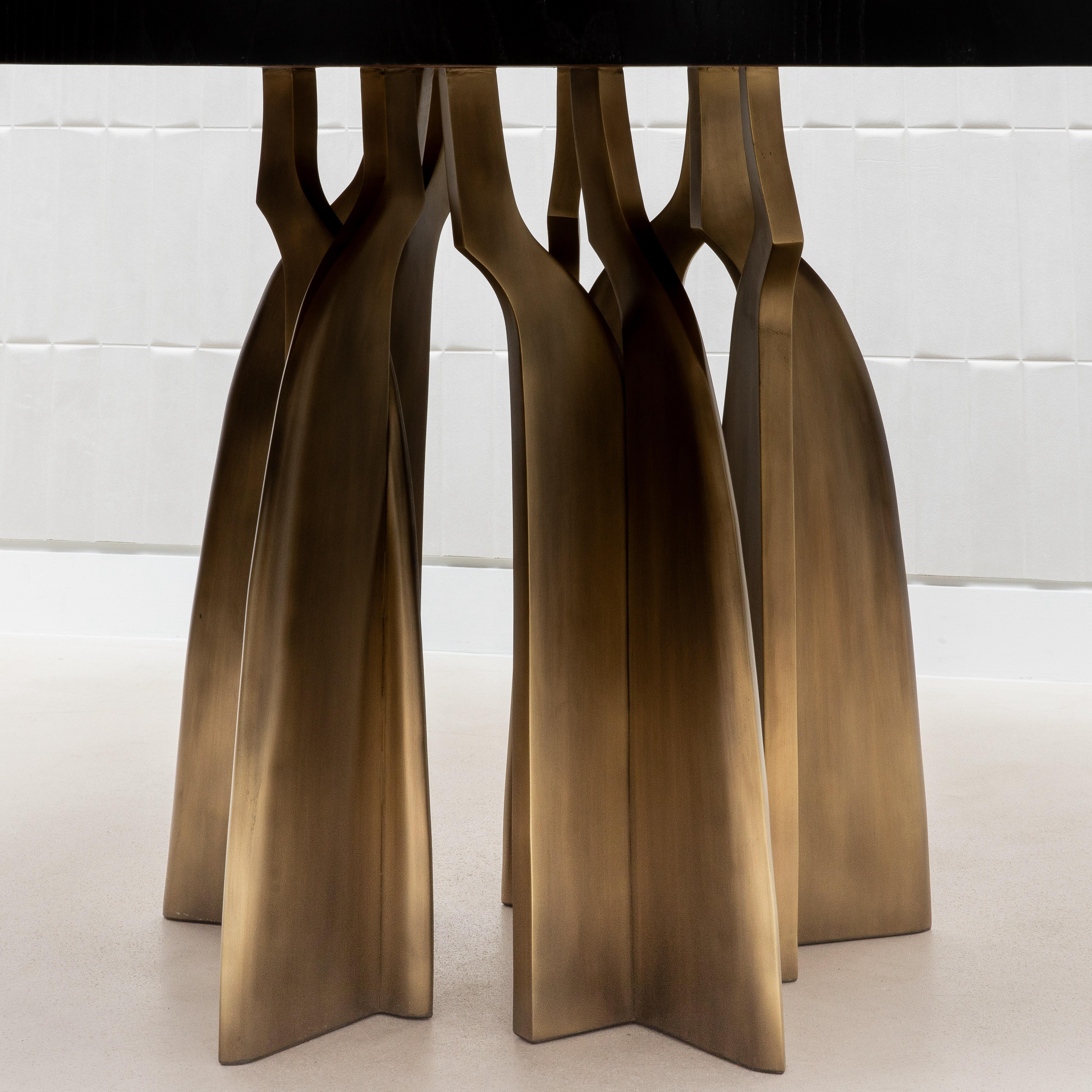 Dining Table in Black Oak with Bronze Patina Brass by Kifu Paris IN STOCK For Sale 4