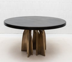 Dining Table in Black Oak with Bronze Patina Brass by Kifu Paris IN STOCK