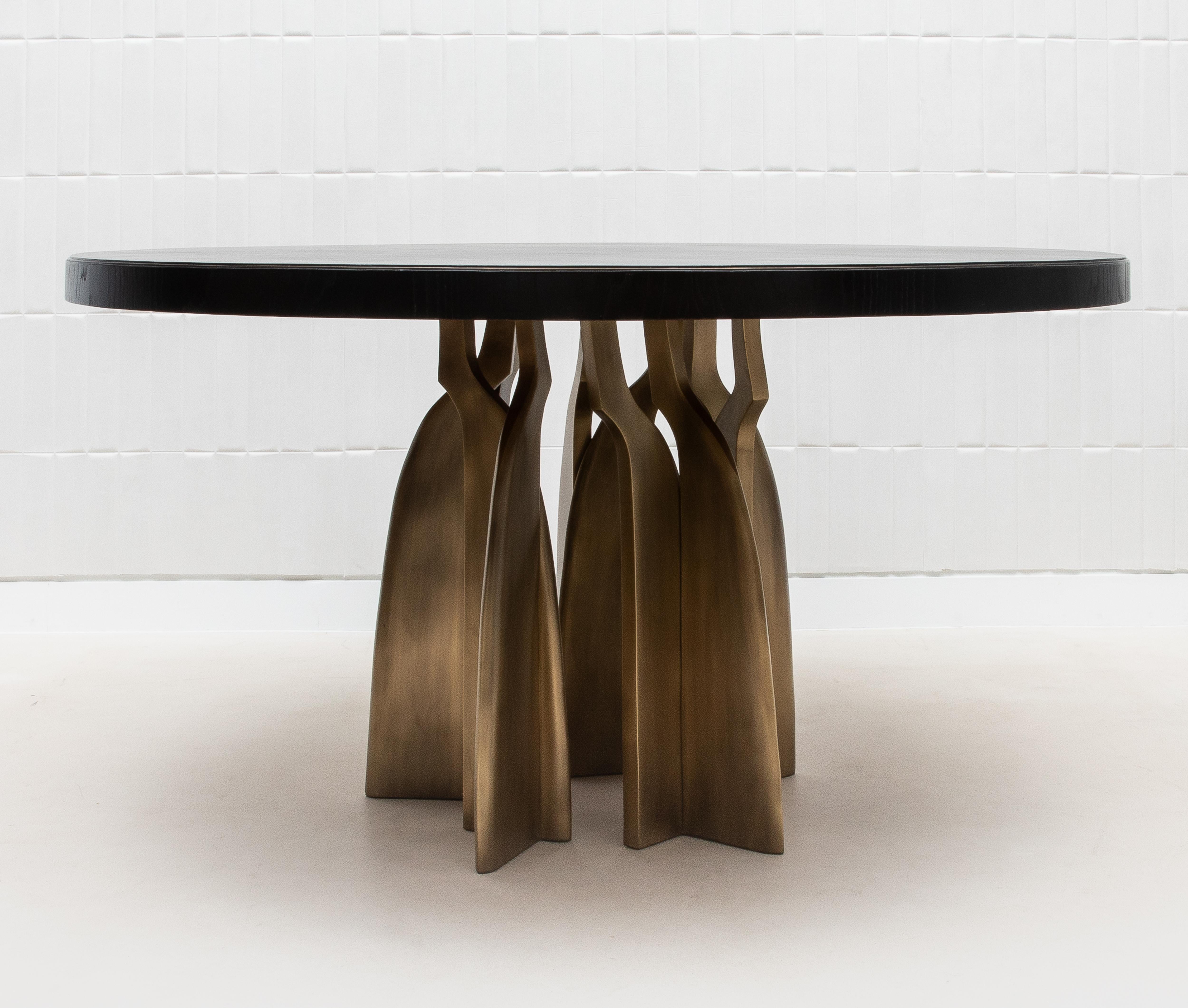 Art Deco Dining Table in Black Oak with Bronze Patina Brass by Kifu Paris IN STOCK For Sale