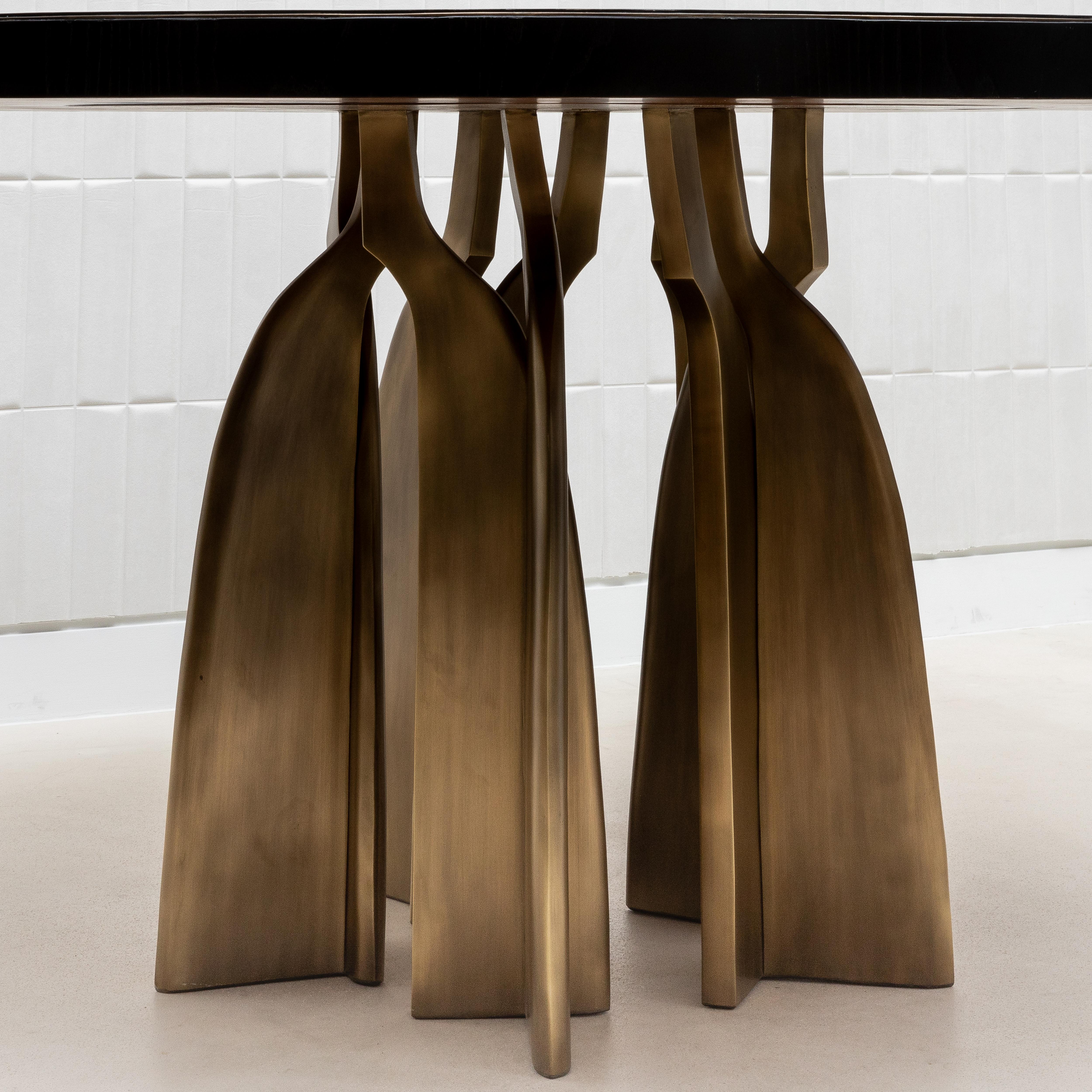 Philippine Dining Table in Black Oak with Bronze Patina Brass by Kifu Paris IN STOCK For Sale