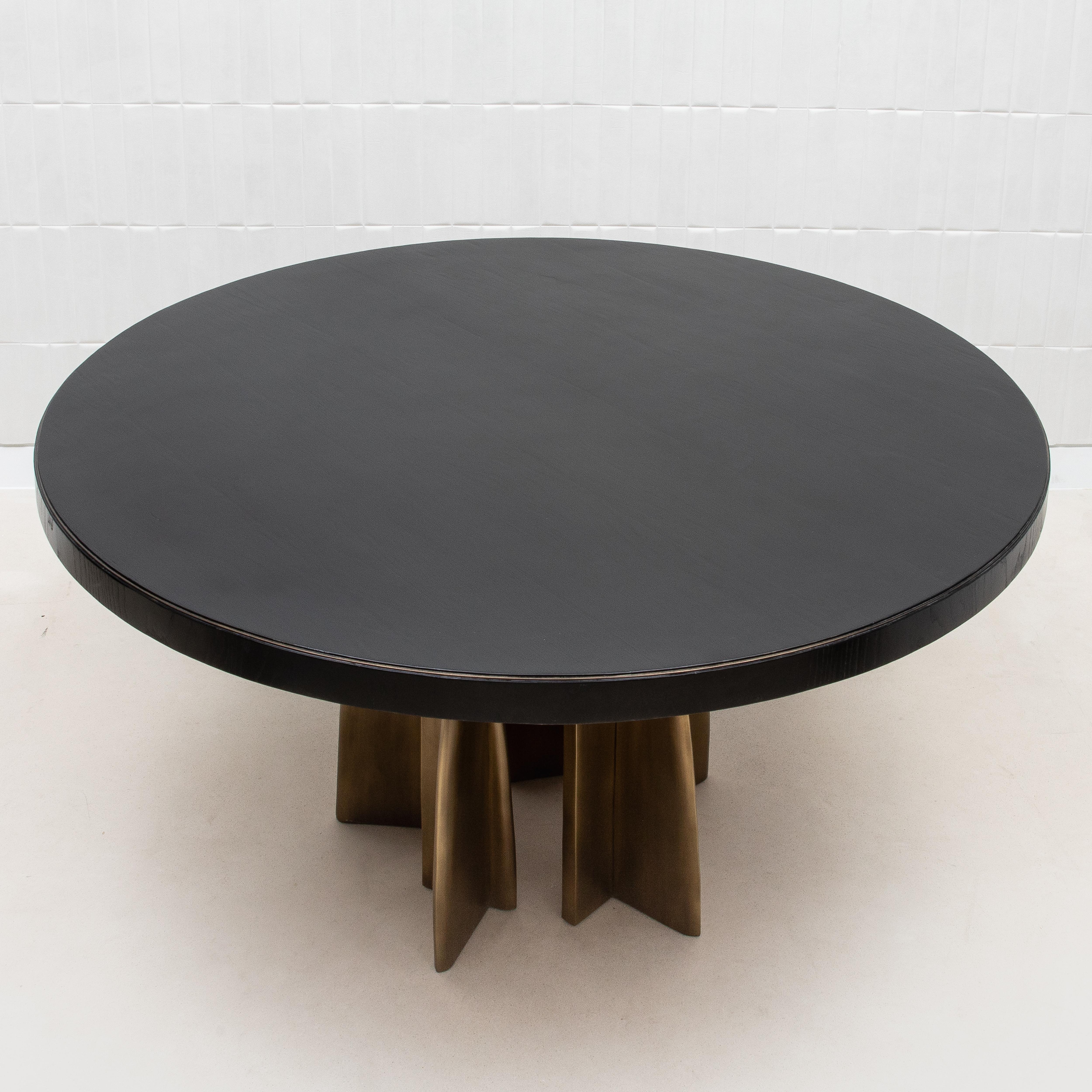 Hand-Crafted Dining Table in Black Oak with Bronze Patina Brass by Kifu Paris IN STOCK For Sale