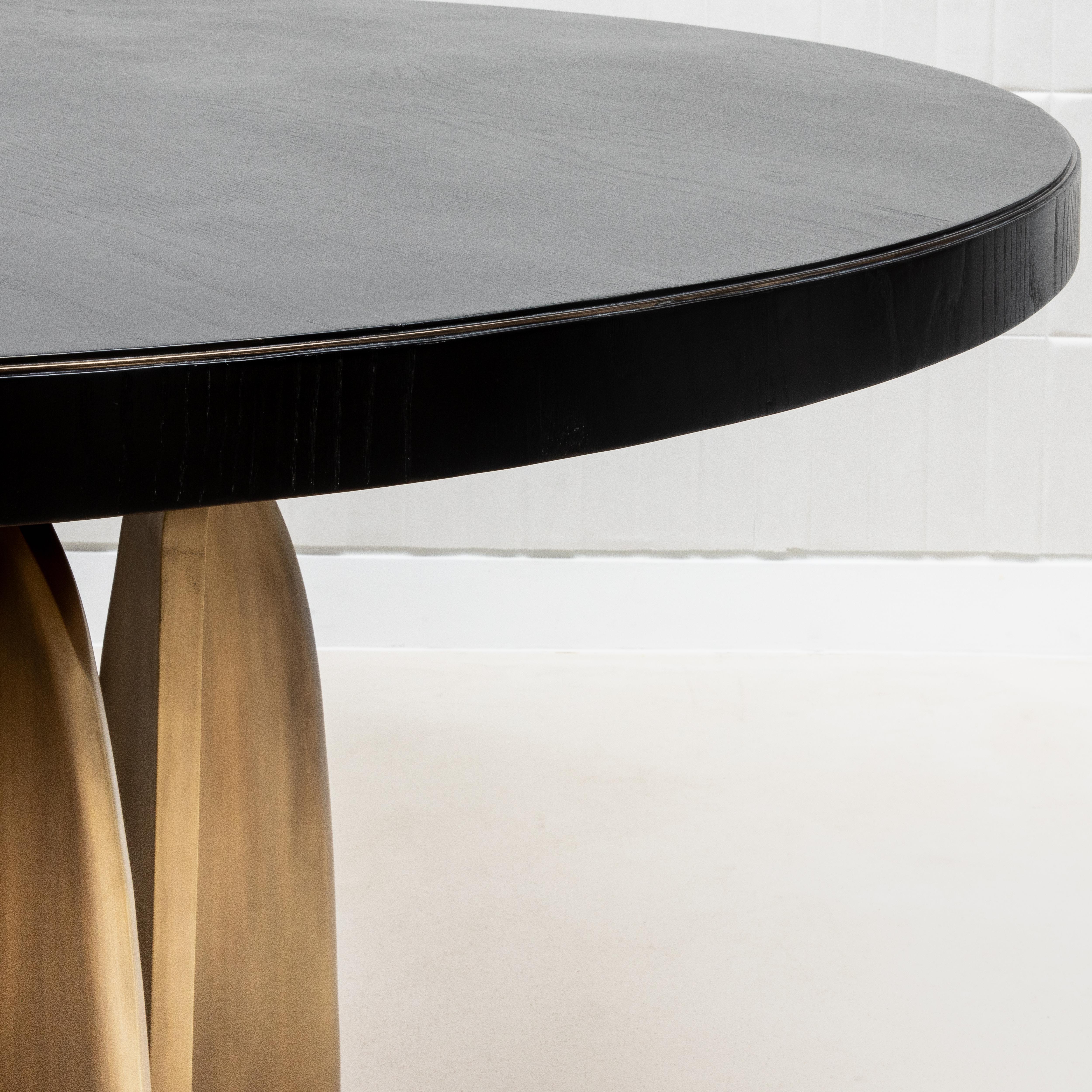 Dining Table in Black Oak with Bronze Patina Brass by Kifu Paris IN STOCK In New Condition In West Hollywood, CA