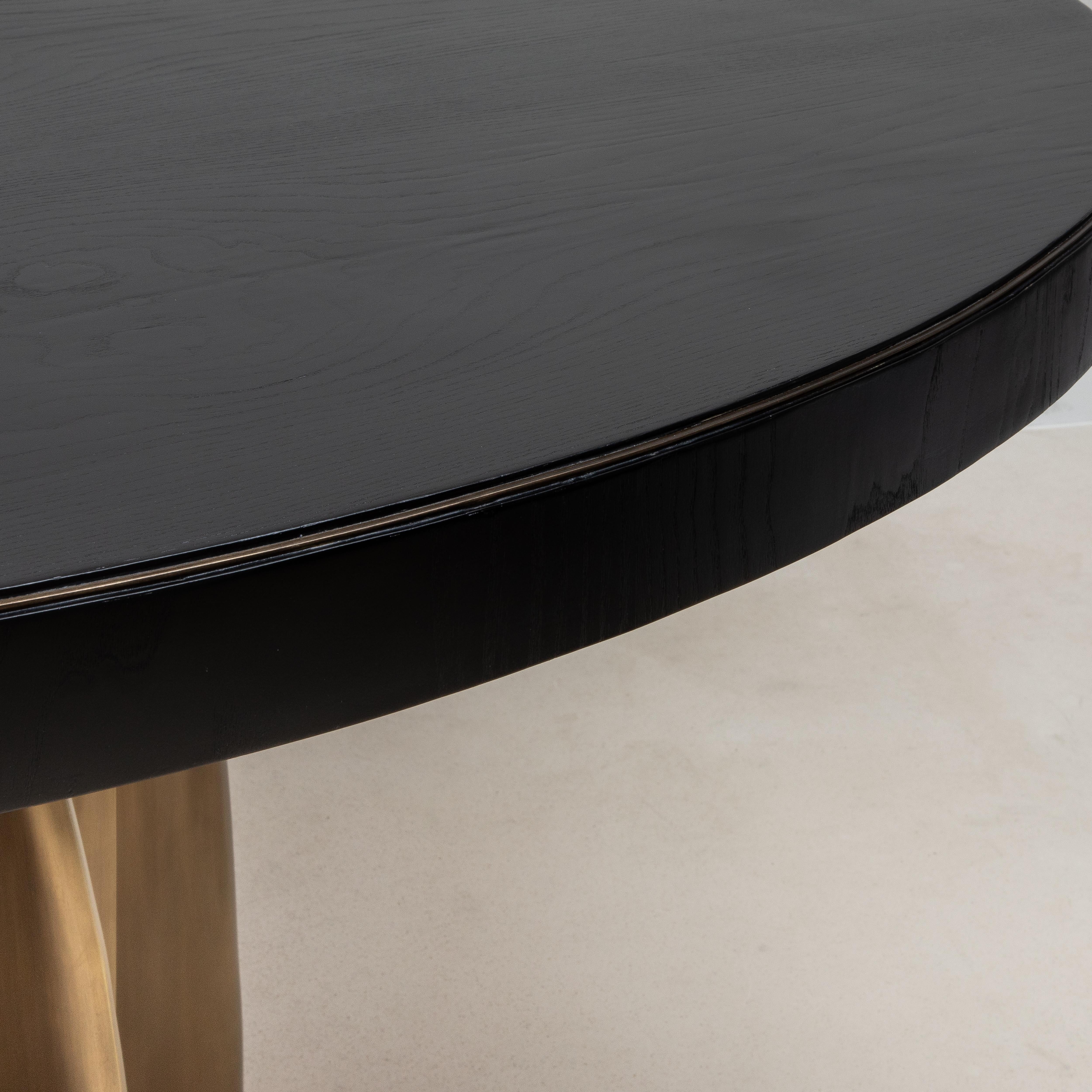 Contemporary Dining Table in Black Oak with Bronze Patina Brass by Kifu Paris IN STOCK For Sale