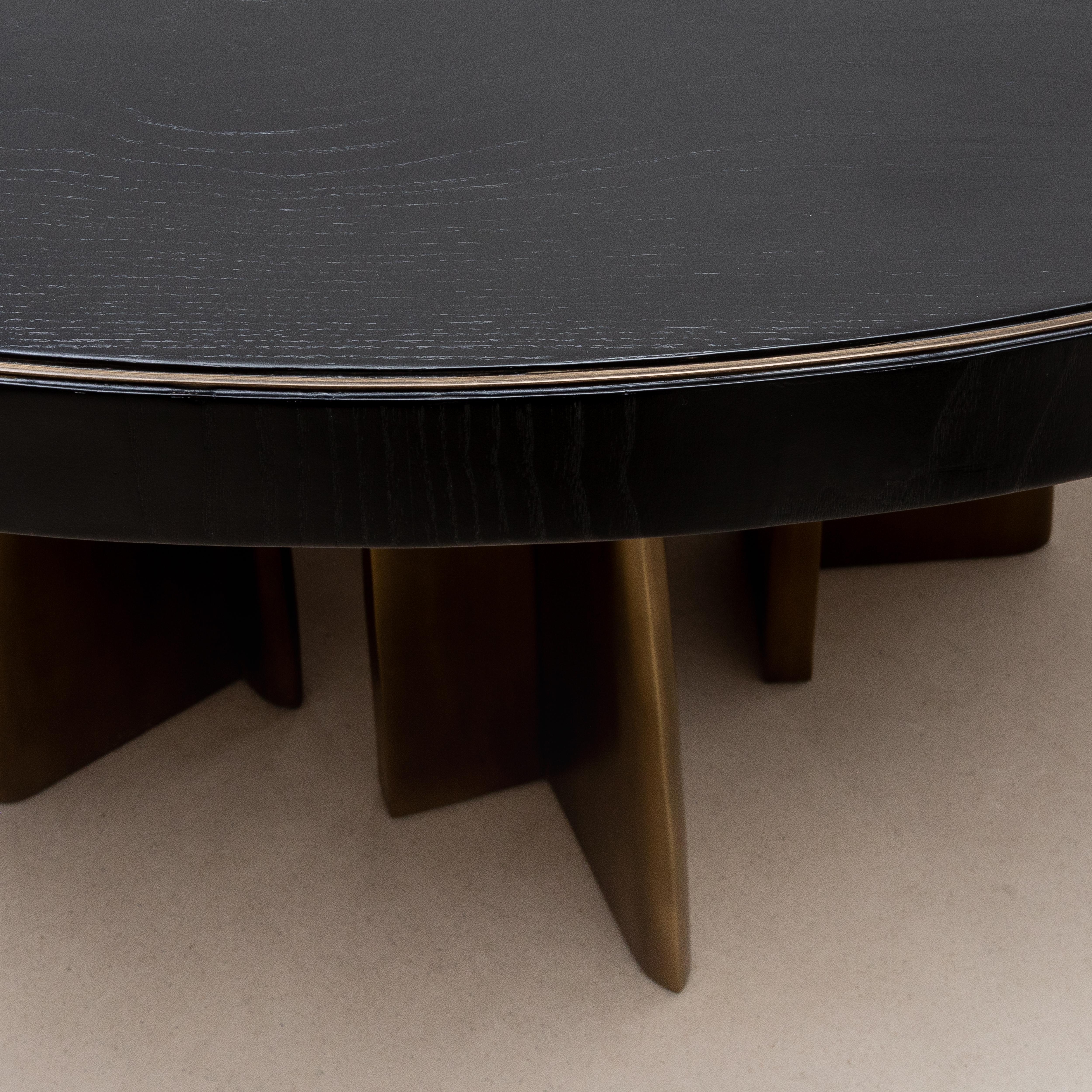 Dining Table in Black Oak with Bronze Patina Brass by Kifu Paris IN STOCK For Sale 1