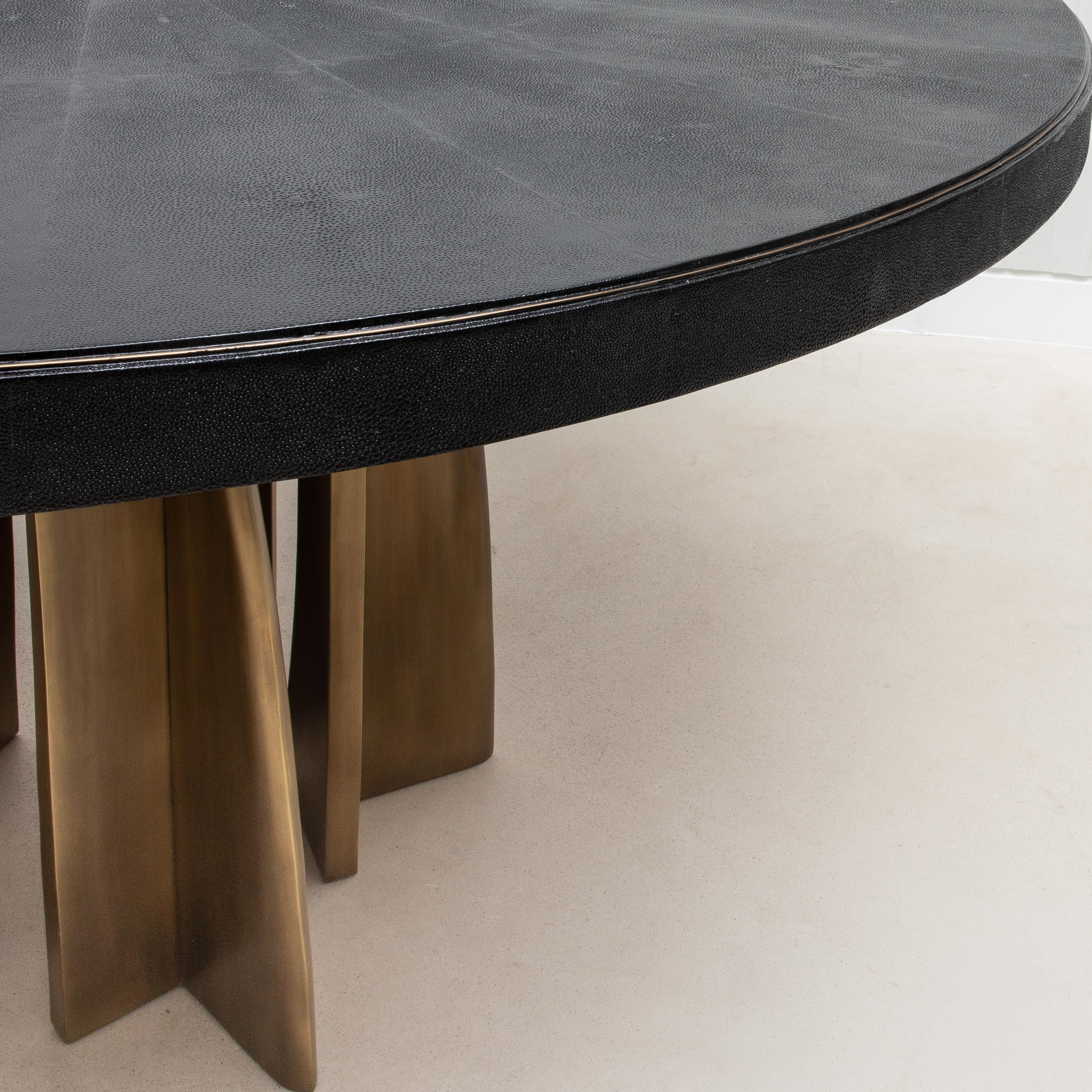 Philippine Dining Table in Black Shagreen with Bronze Patina Brass by Kifu Paris IN STOCK