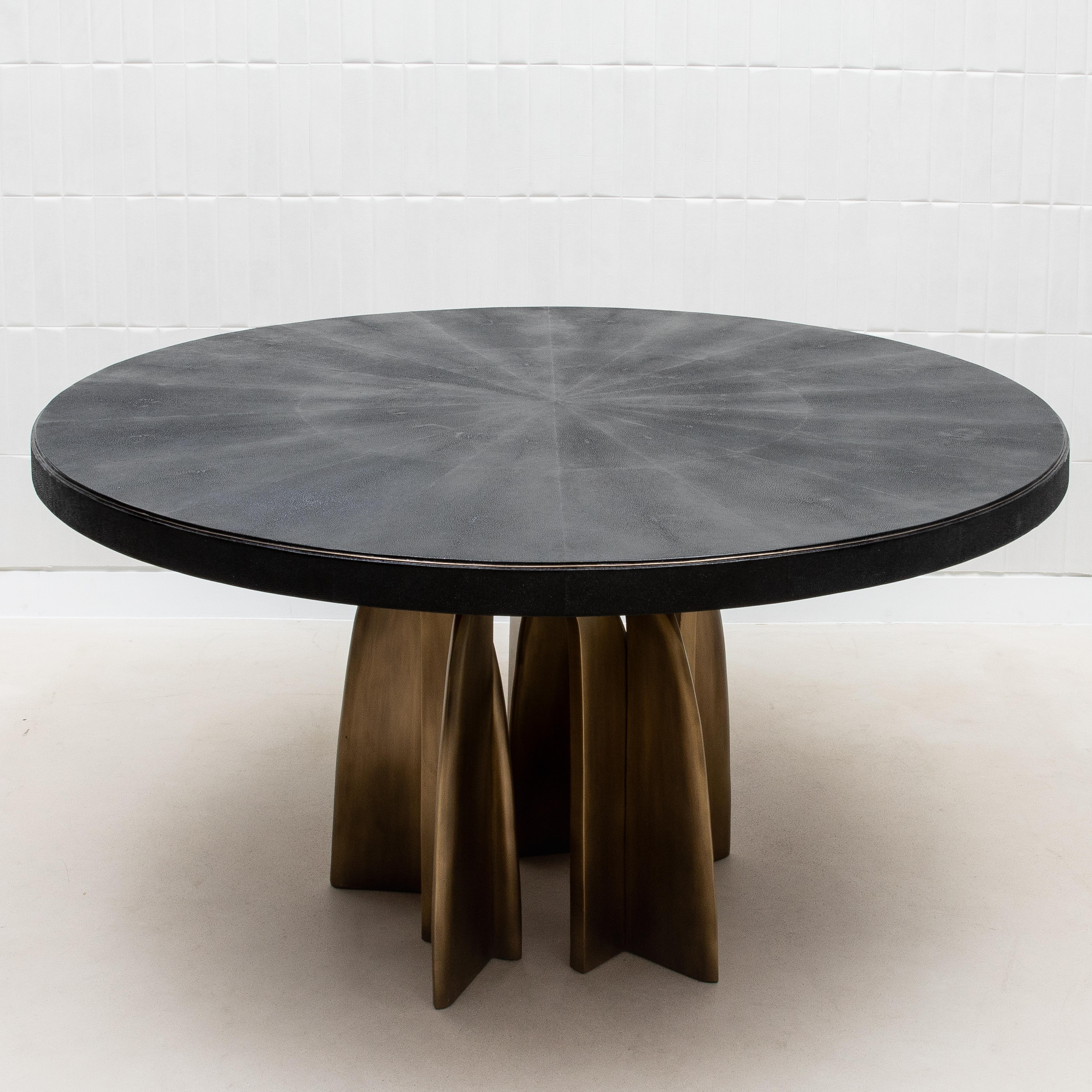 Dining Table in Black Shagreen with Bronze Patina Brass by Kifu Paris IN STOCK In New Condition In West Hollywood, CA