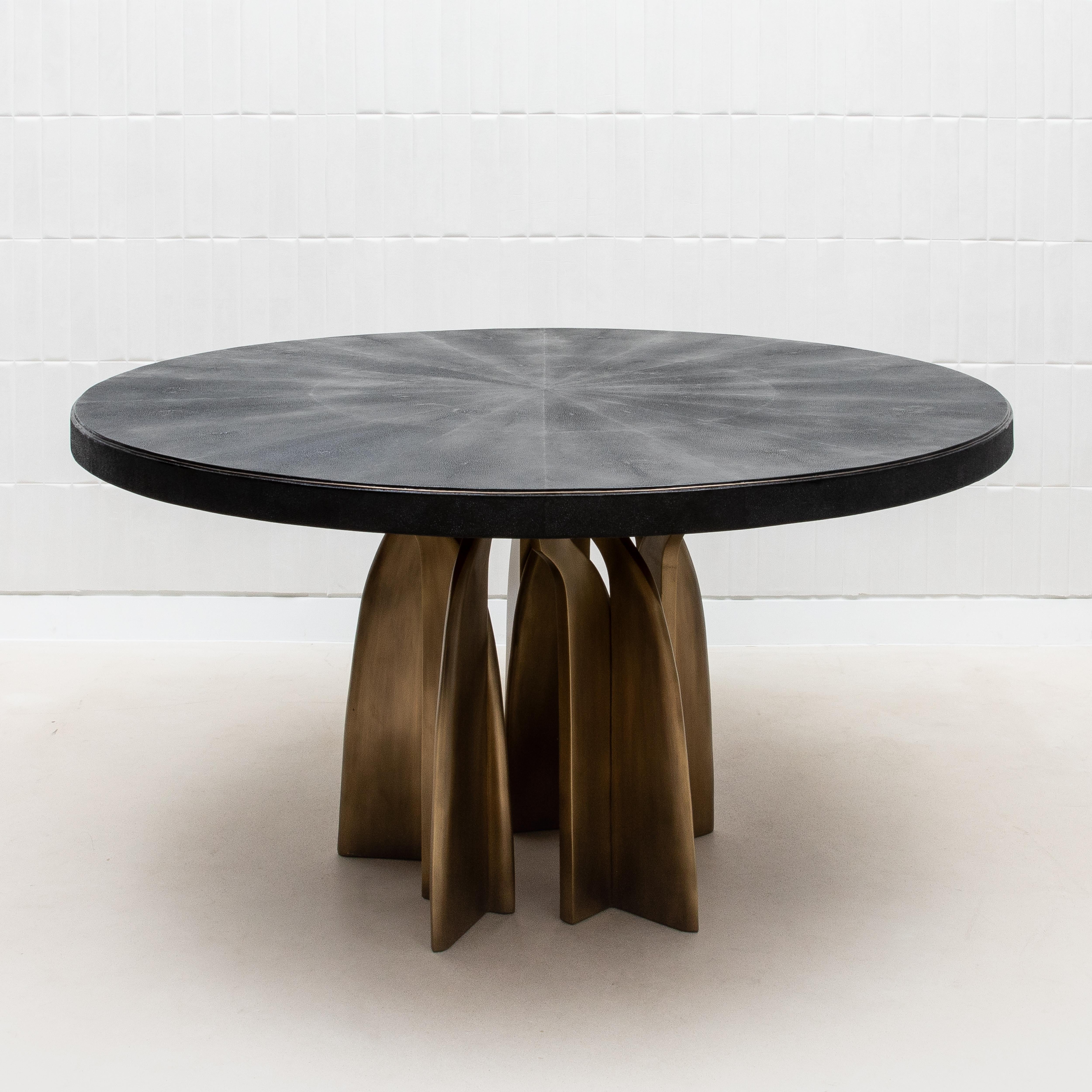 Dining Table in Black Shagreen with Bronze Patina Brass by Kifu Paris IN STOCK 1