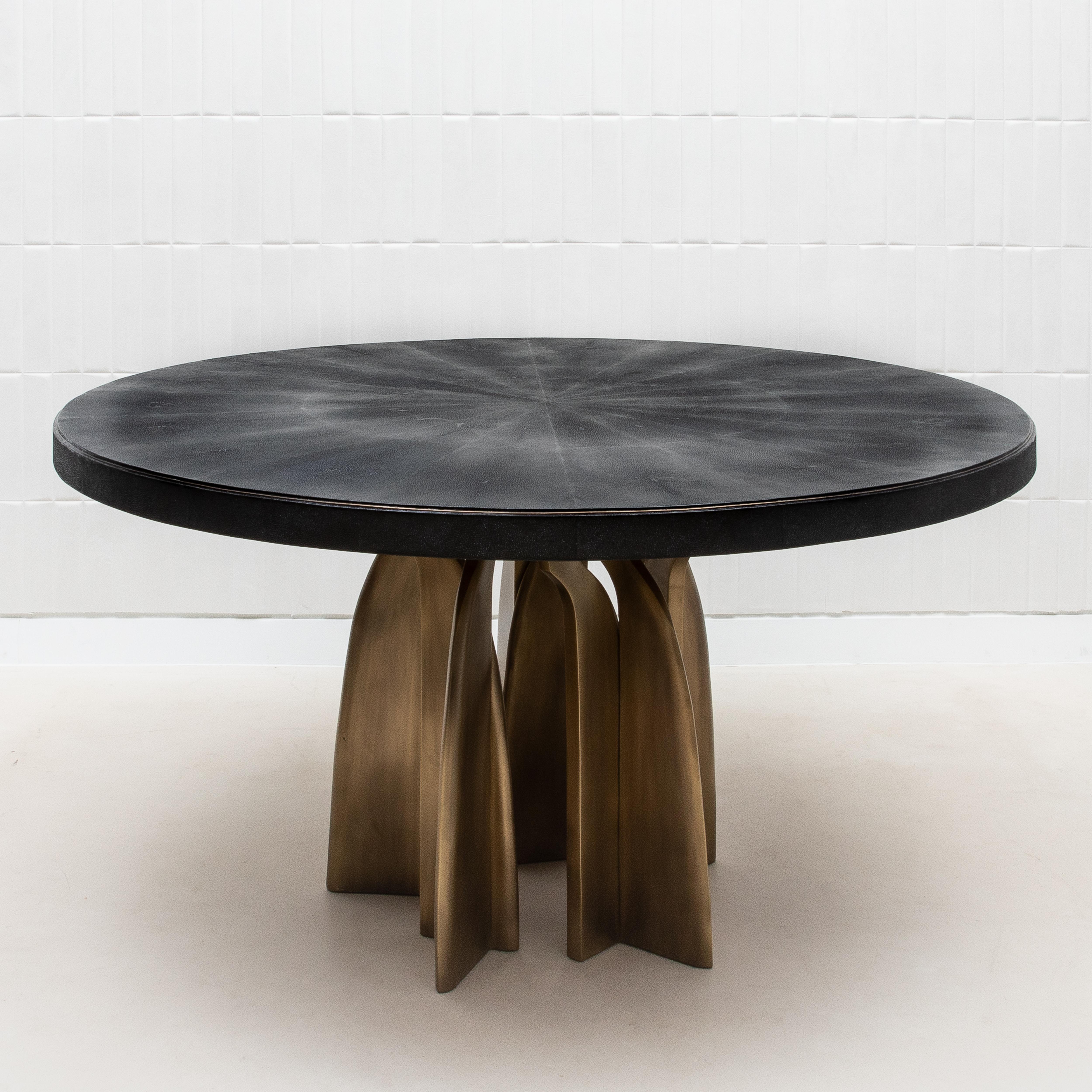Dining Table in Black Shagreen with Bronze Patina Brass by Kifu Paris IN STOCK 2