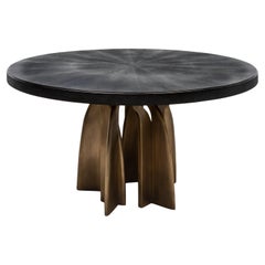 Dining Table in Black Shagreen with Bronze Patina Brass by Kifu Paris IN STOCK