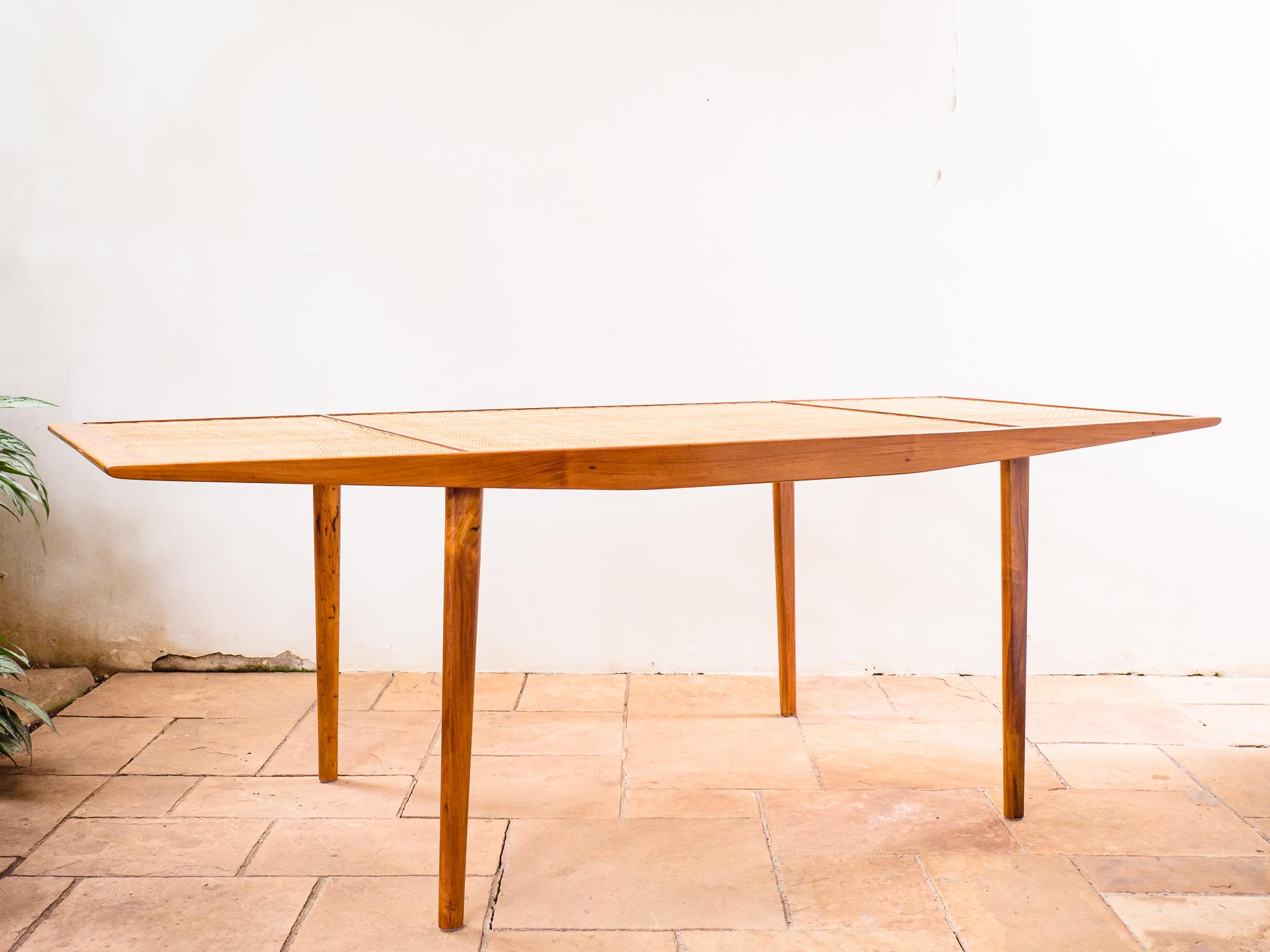 Brazilian Dining Table in Caviuna and Cane Weaving by Martin Eisler, Brazil Modern, 1950s For Sale