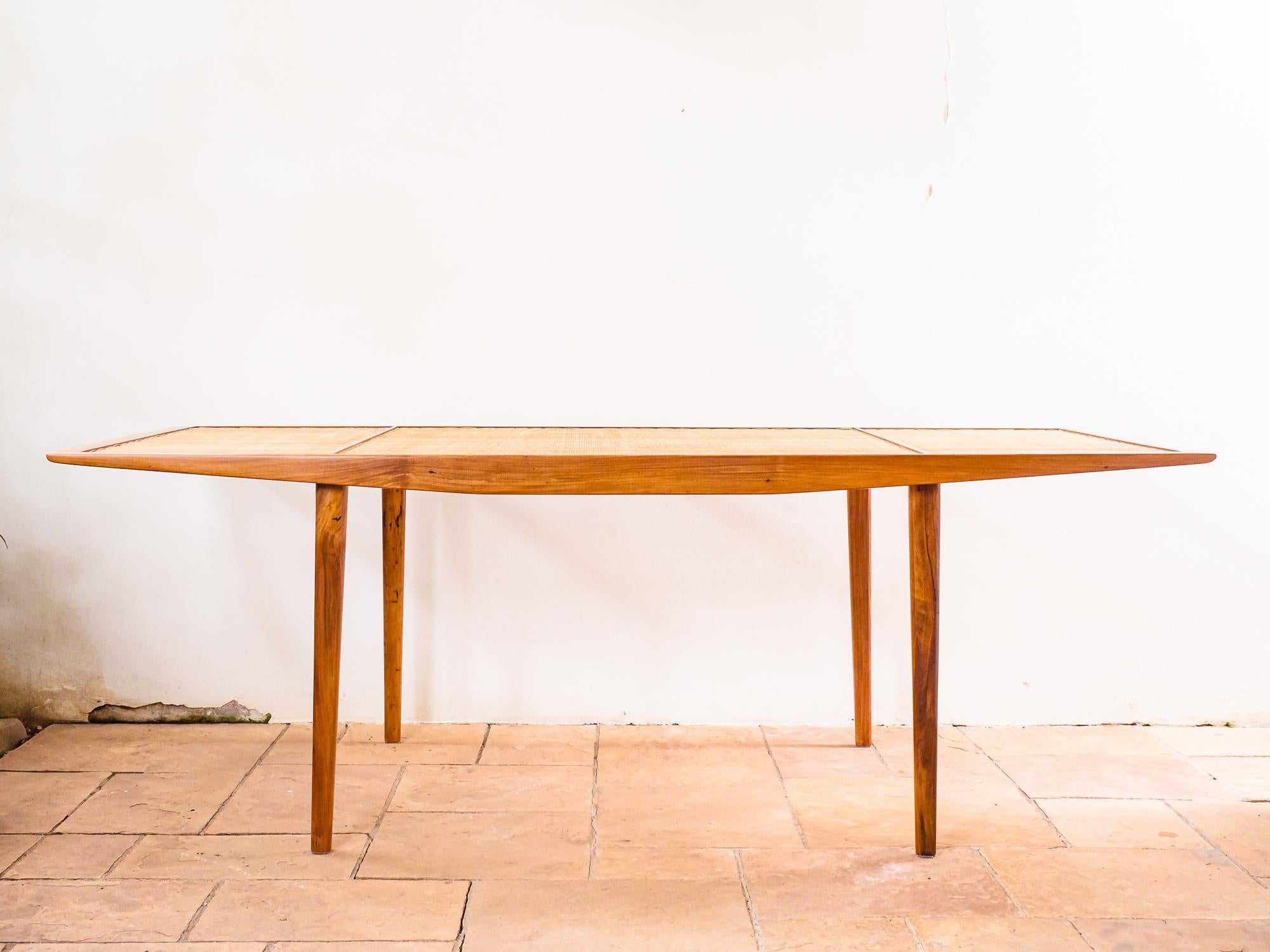 20th Century Dining Table in Caviuna and Cane Weaving by Martin Eisler, Brazil Modern, 1950s For Sale