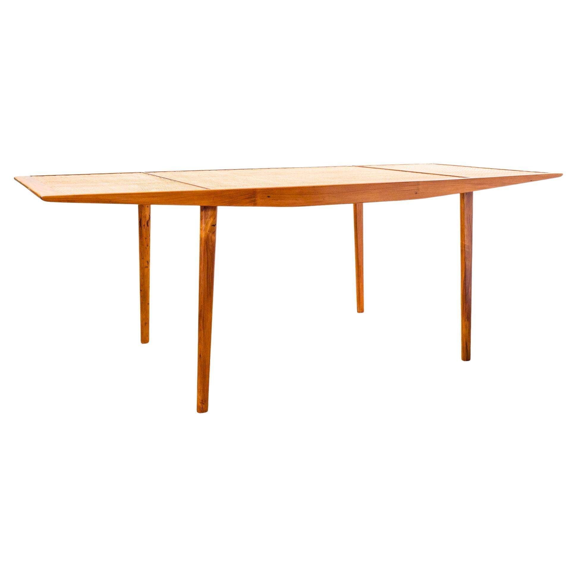 Dining Table in Caviuna and Cane Weaving by Martin Eisler, Brazil Modern, 1950s For Sale