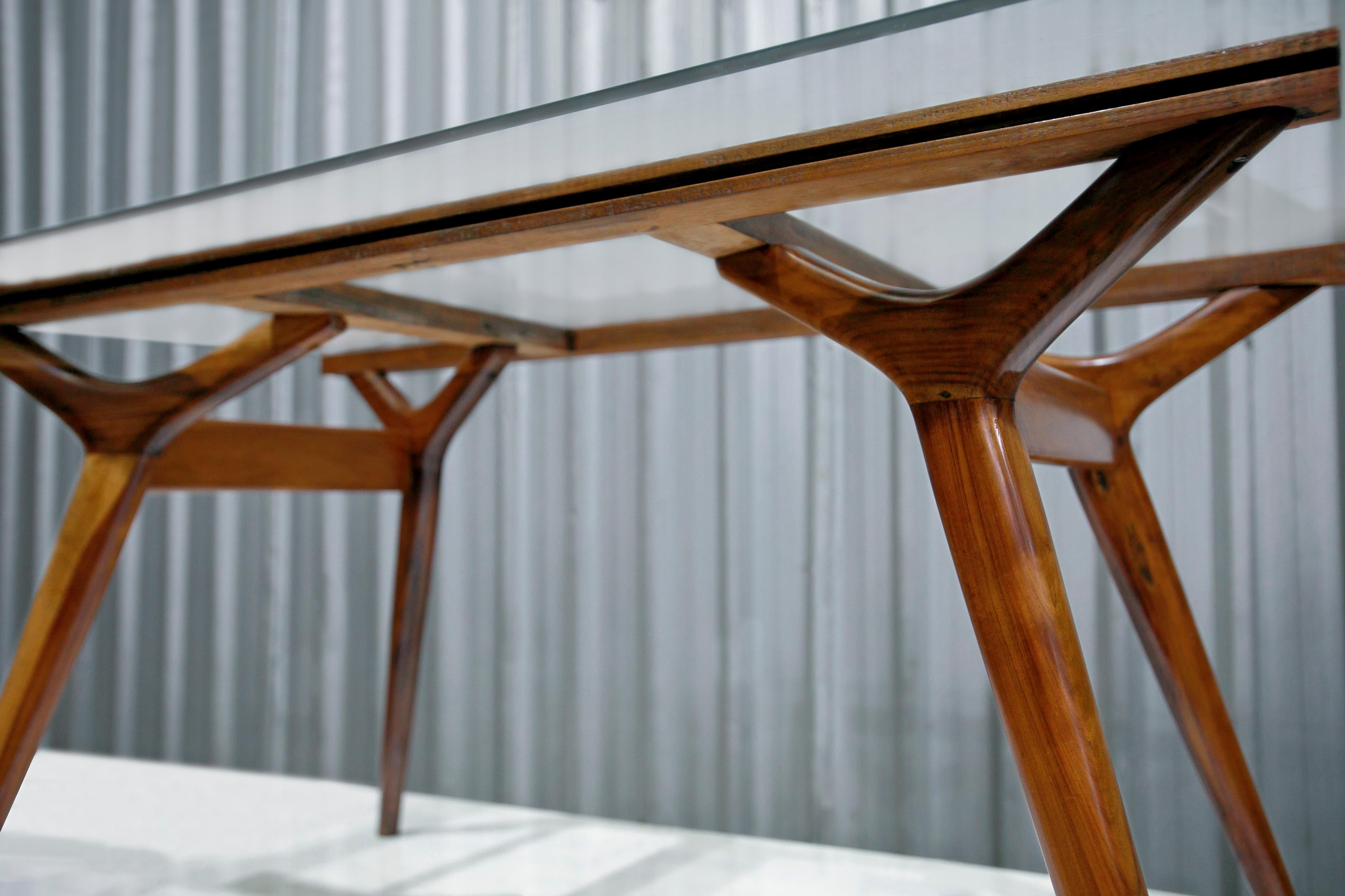 Dining Table in Caviuna Hardwood & Glass by Forma Brazil, 1960s In Good Condition For Sale In New York, NY