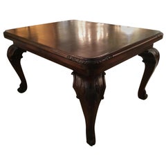 Dining Table in Dark Walnut Hand Carved from Spain with Two-Draw Leaves