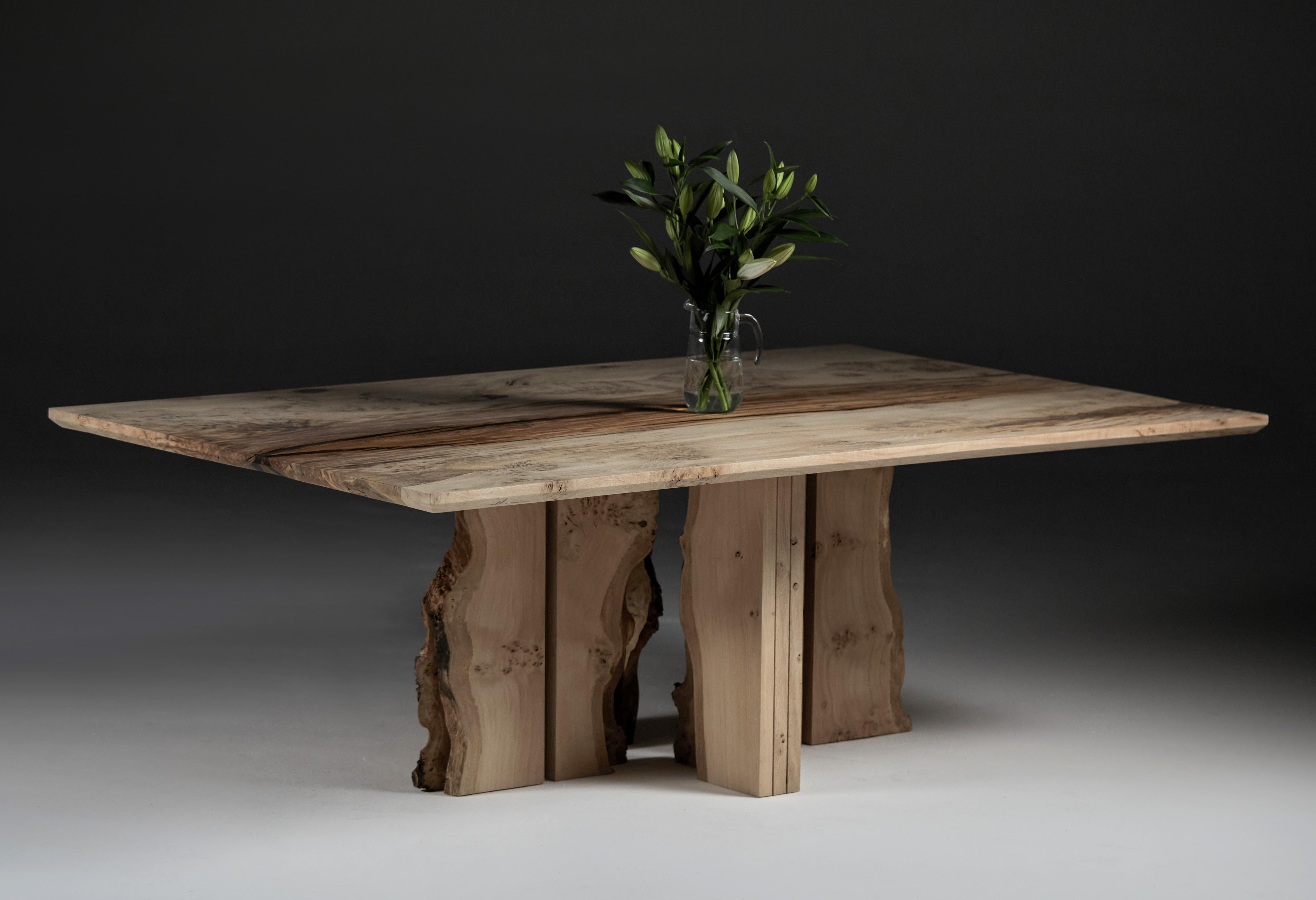 Organic Modern Dining Table in English Oak with inverted live edge centre legs  For Sale