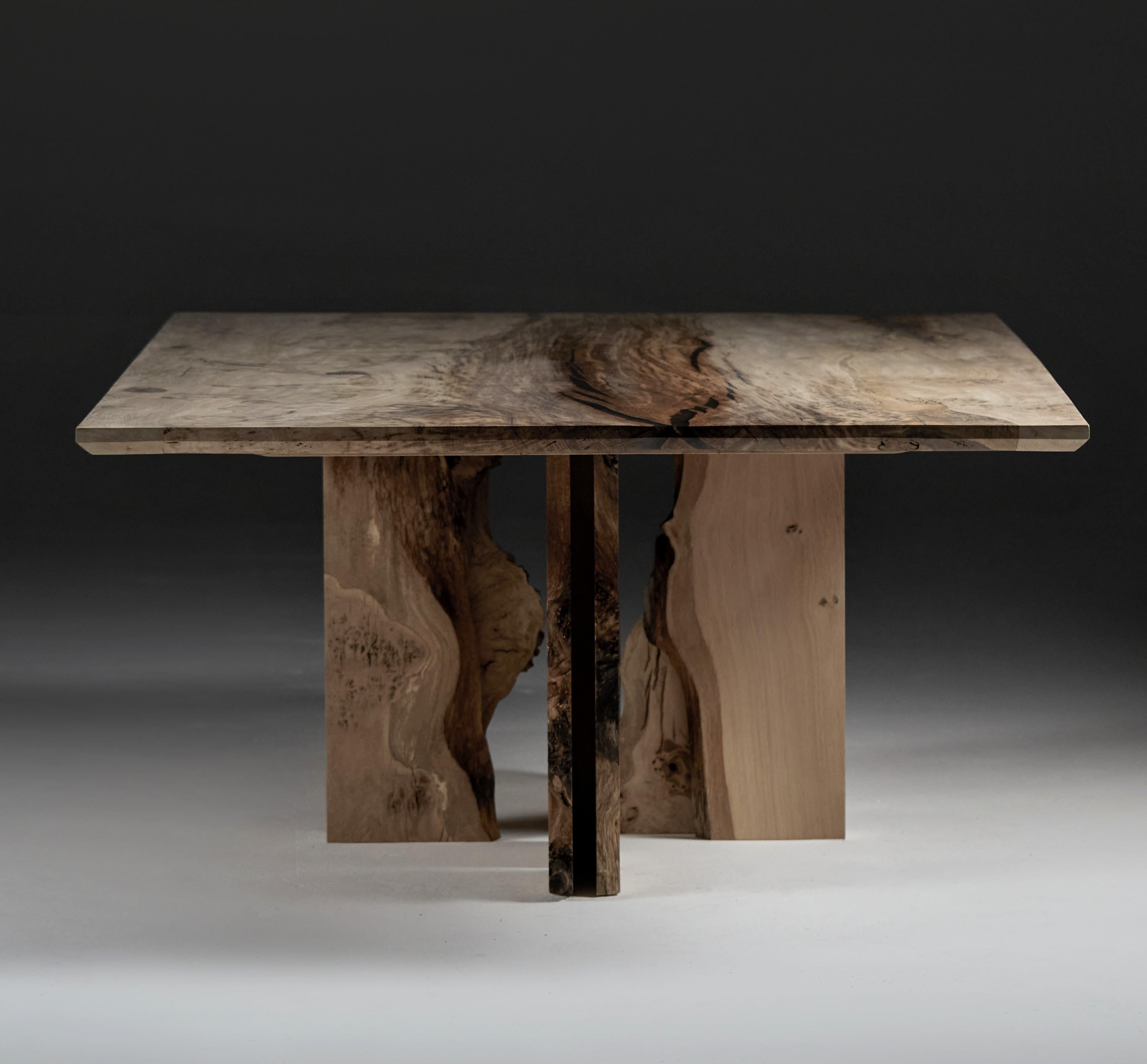 British Dining Table in English Oak with inverted live edge centre legs  For Sale