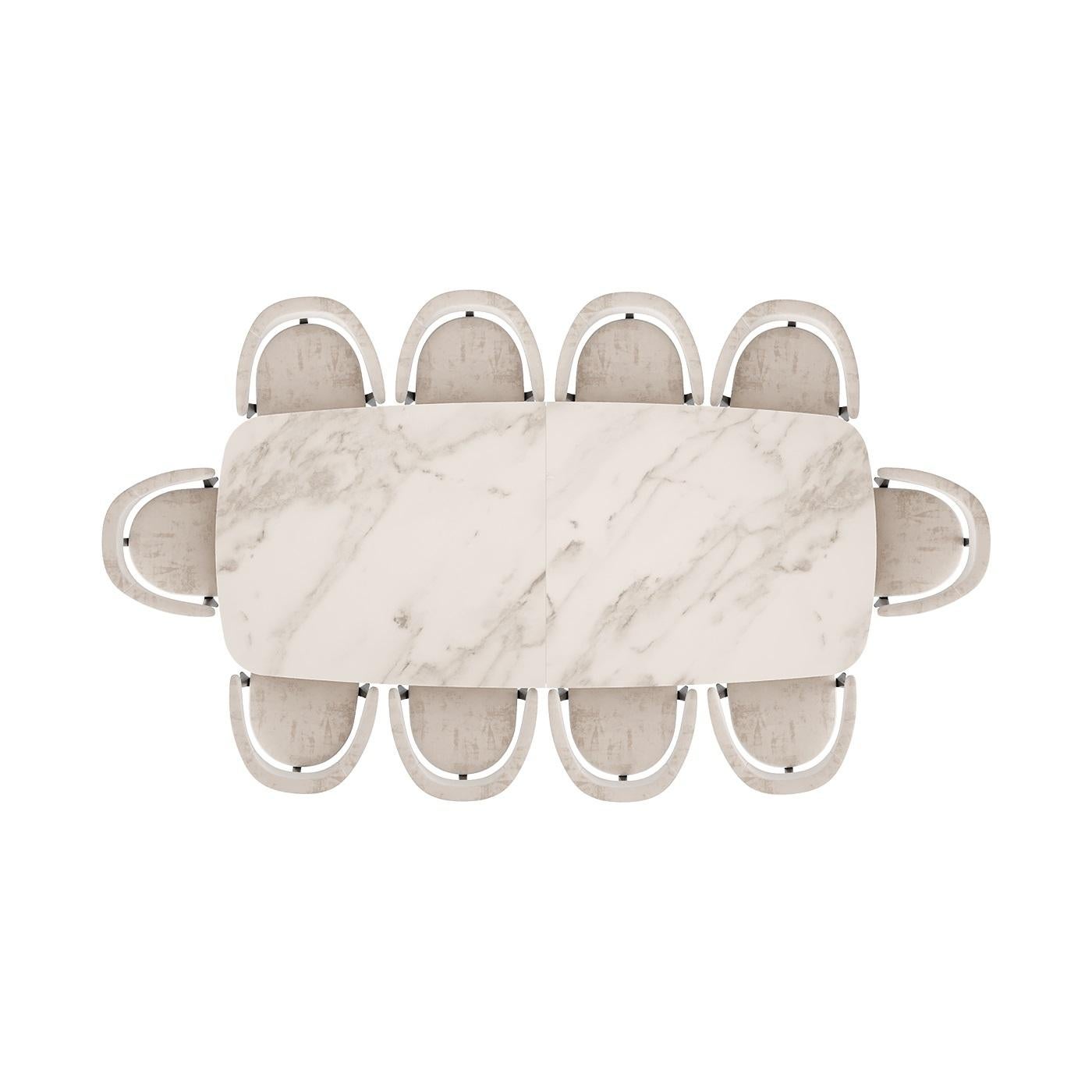 Metal Dining Table In Eucalyptus Matte Top & Beige Lacquered Base-Mondo Design Studio For Sale