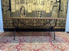 Dining Table in Iron with Oak Parquet Top, 20th Century