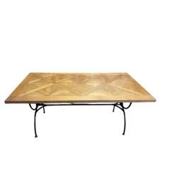 Dining Table in Iron with Oak Parquet Top, 20th Century