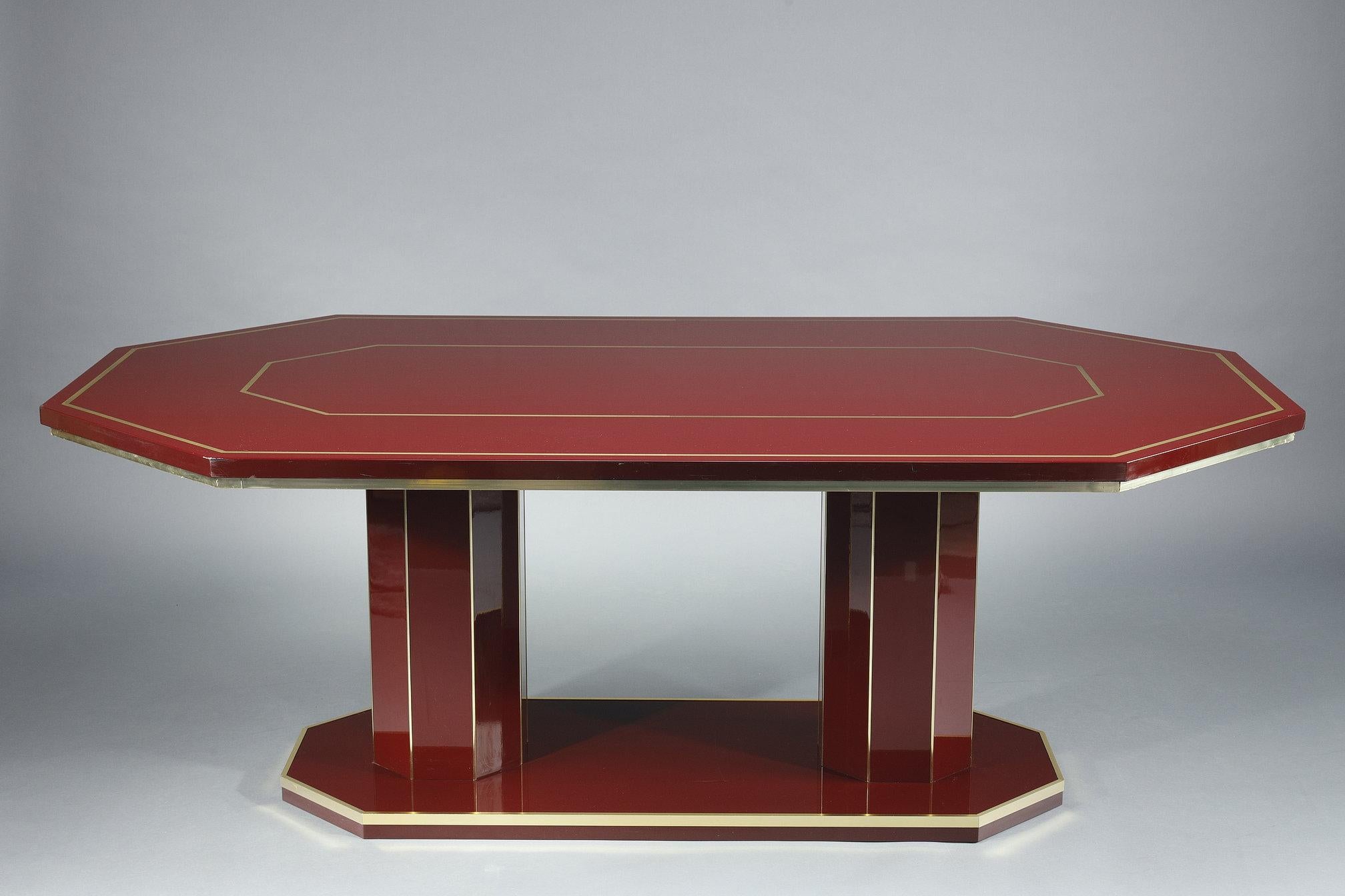Gilt Dining table in lacquered wood and gilded brass, Designed by Paco Rabanne