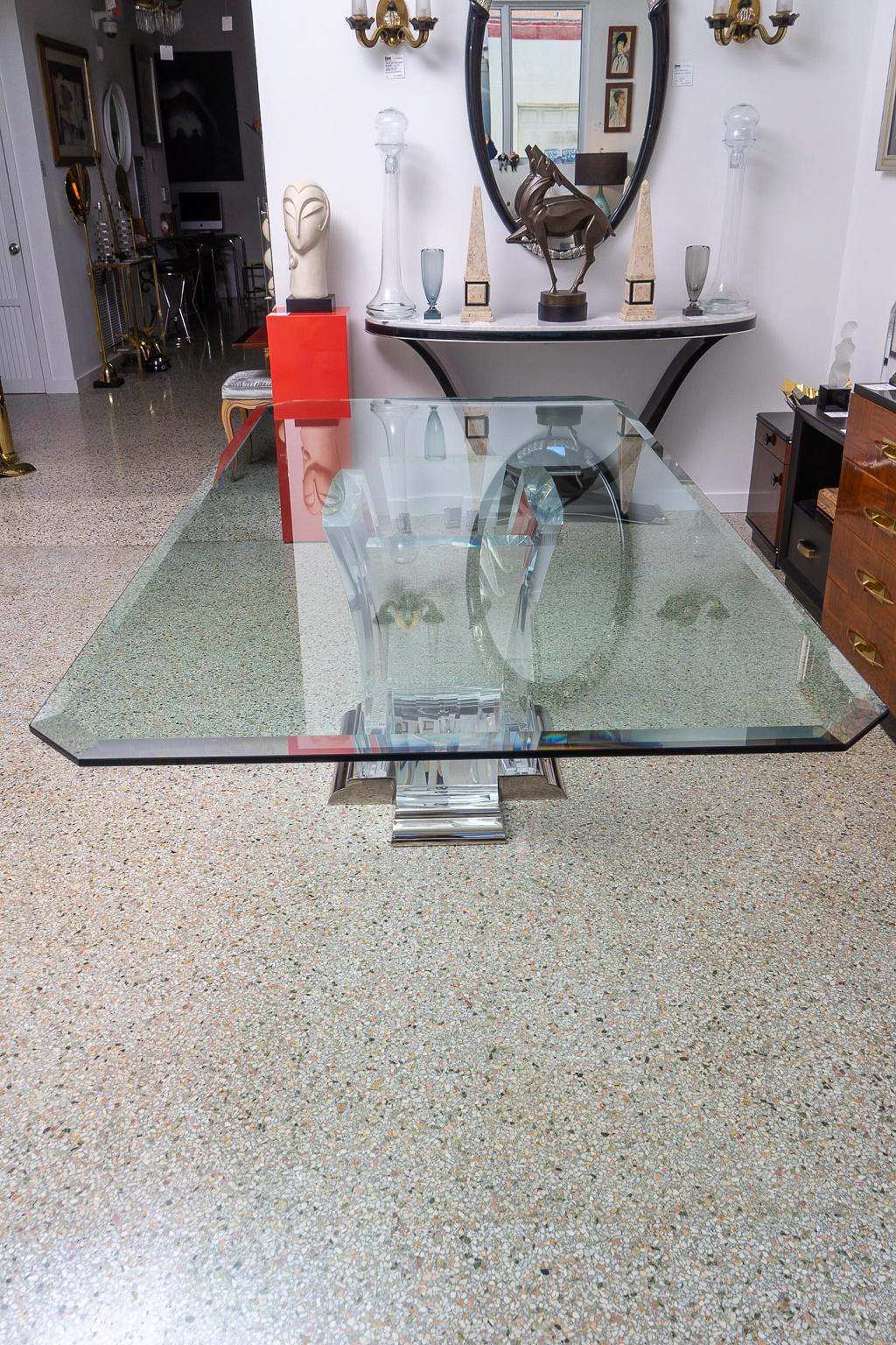 Modern Dining Table in Lucite and Nickel by Jeffrey Bigelow