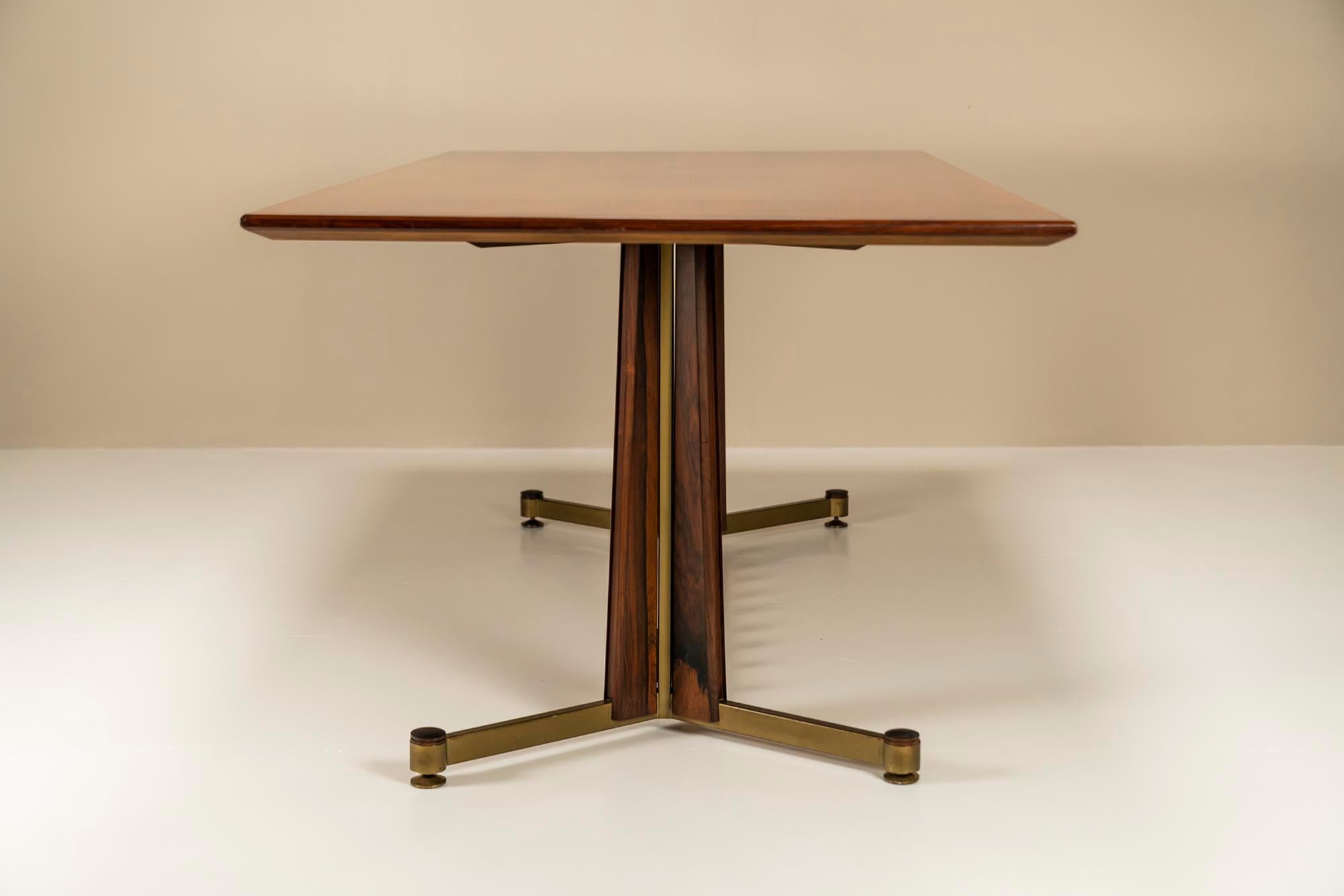 Italian Dining Table in Mahogany, Rosewood and Brushed Brass, Italy, 1960s For Sale