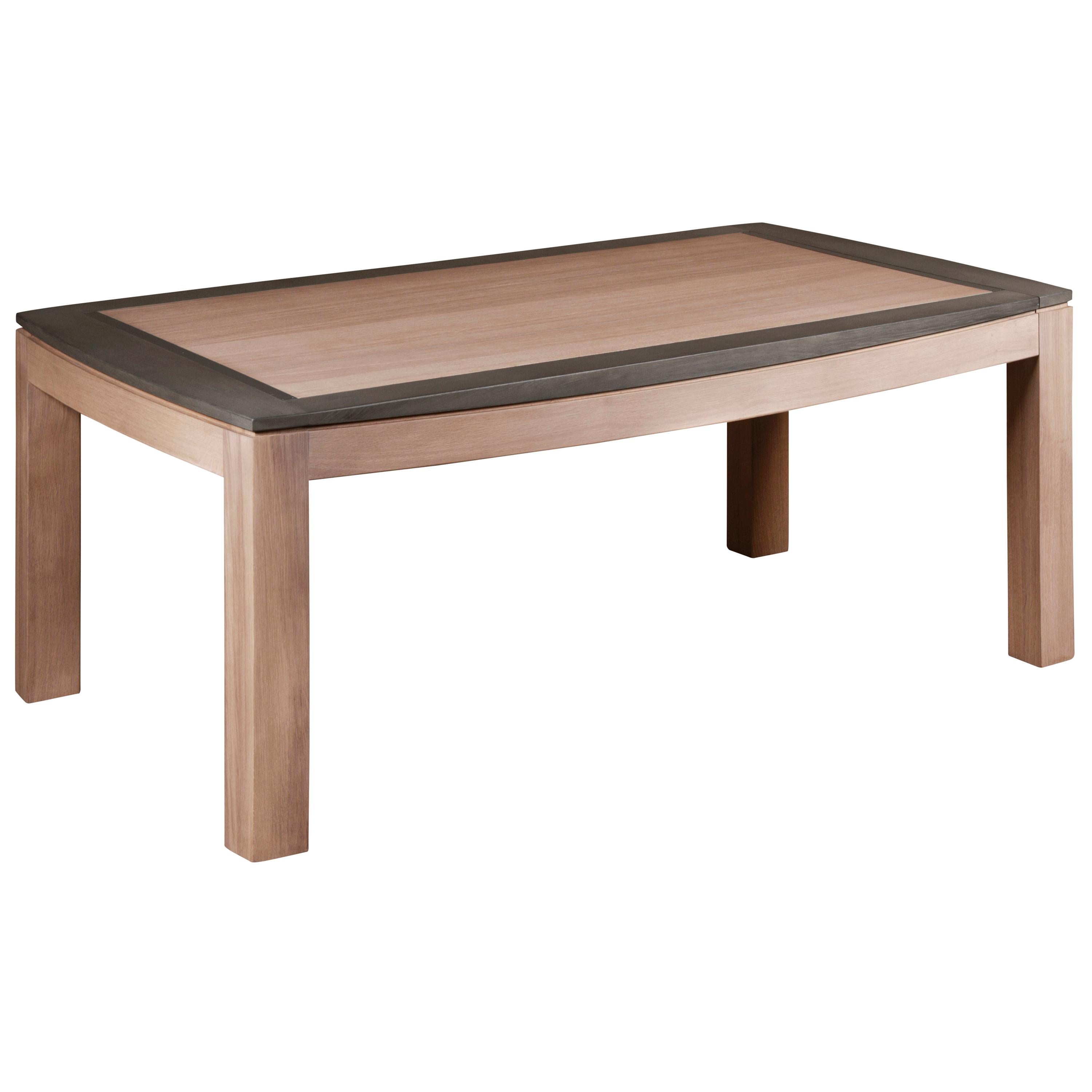 Contemporary Dining Table in Natural Solid Oak and a Grey Stained Frame Top, Made in France For Sale