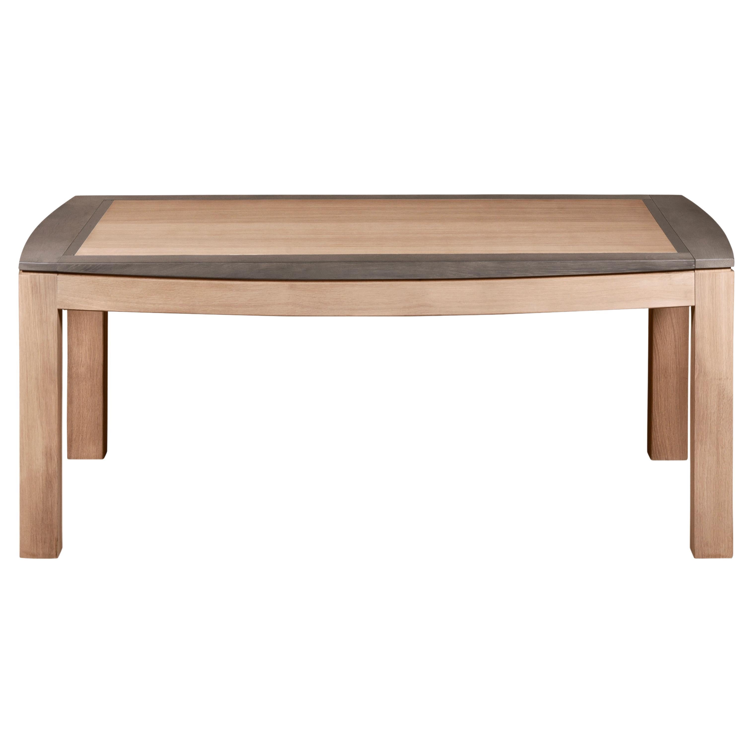 Dining Table in Natural Solid Oak and a Grey Stained Frame Top, Made in France
