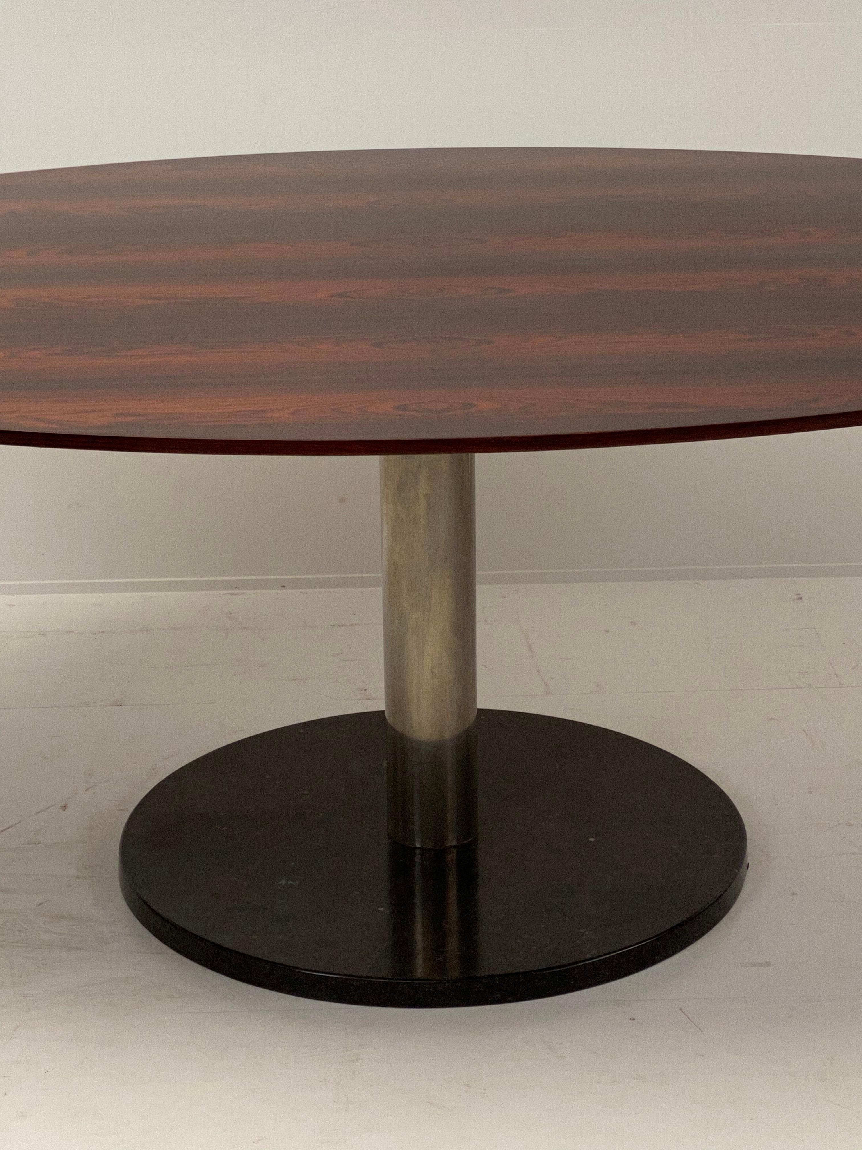 Beautiful Vintage dining table in rosewood on a round metal and marble base,
Belgium, 1970,
design by Alfred Hendrickx for Belform