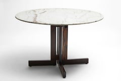Midcentury Modern Round Table in Hardwood & Marble by Celina Brazil c1960 Sealed