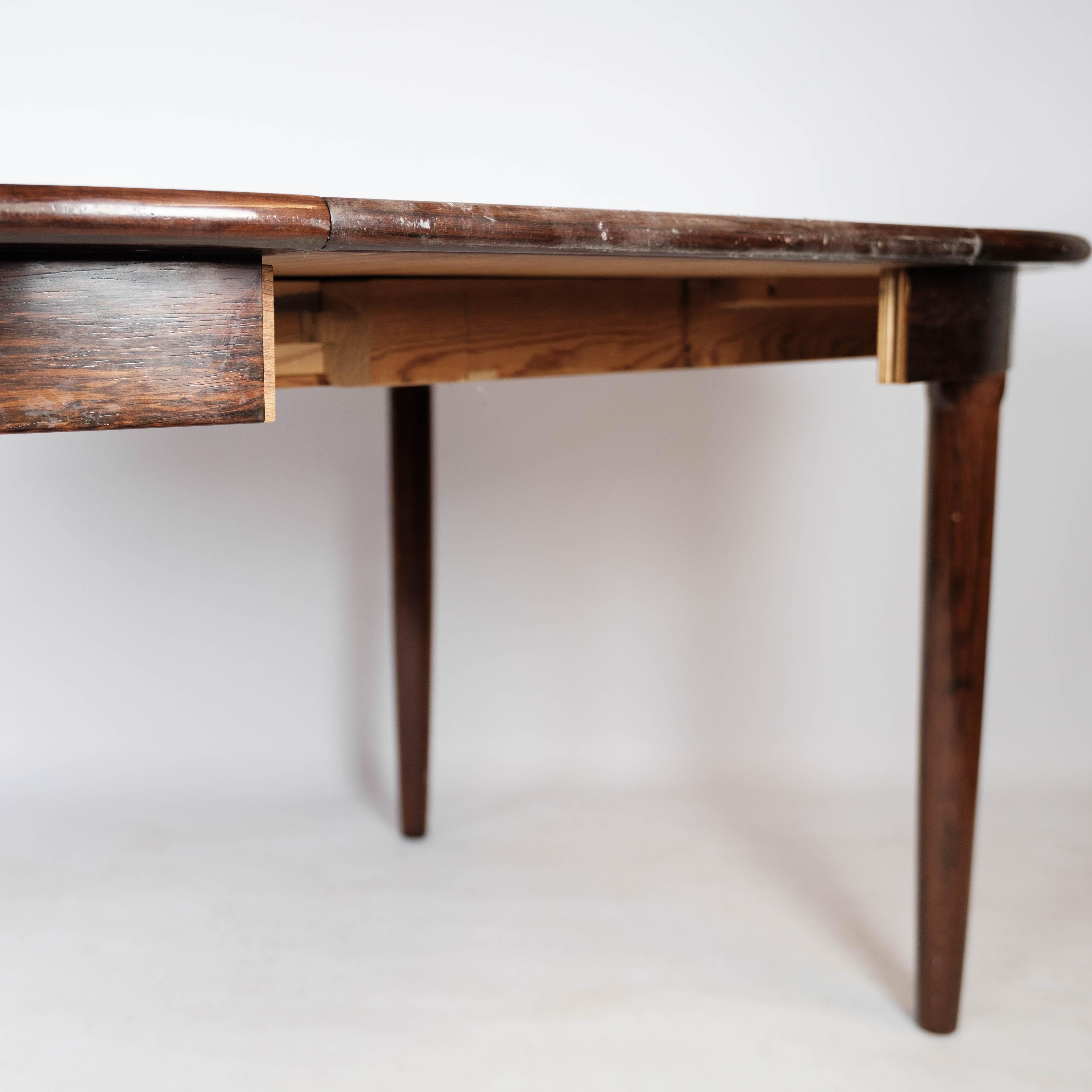 Dining Table Made In Rosewood With Extension, Danish Design From 1960s For Sale 8