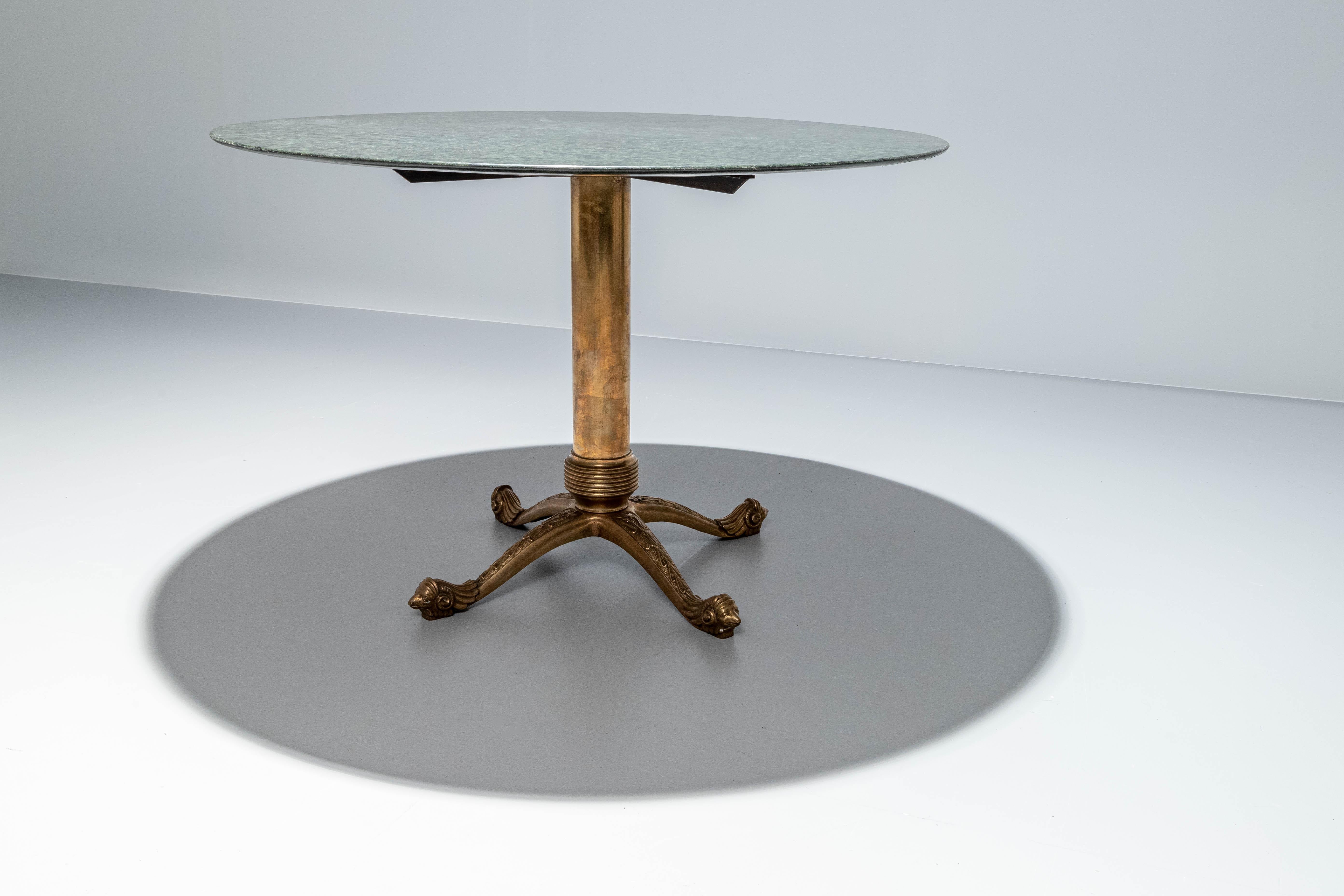 Dining Table in Round dark Imperial Marble and casted Brass Base, Italy, 1970's In Good Condition In Amsterdam, NL