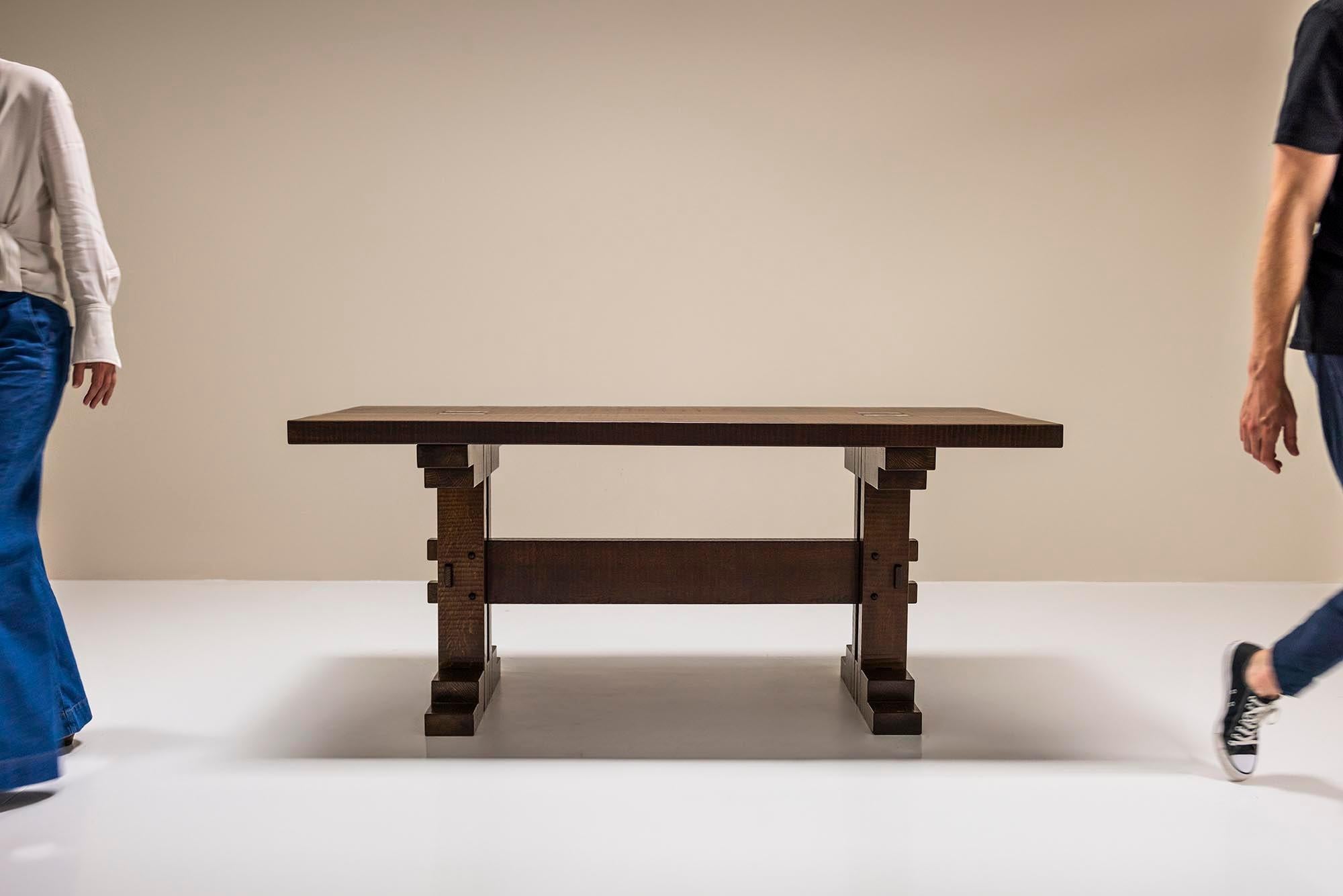 Mid-Century Modern Dining Table in Slavonian Oak by Officina Rivadossi, Italy 1970s