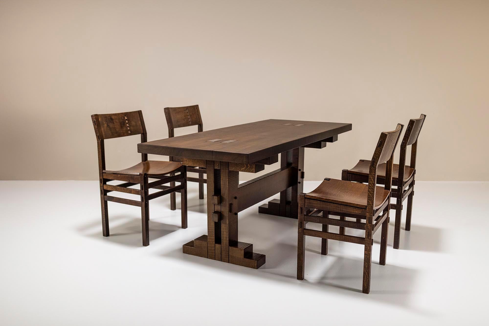 Italian Dining Table in Slavonian Oak by Officina Rivadossi, Italy 1970s