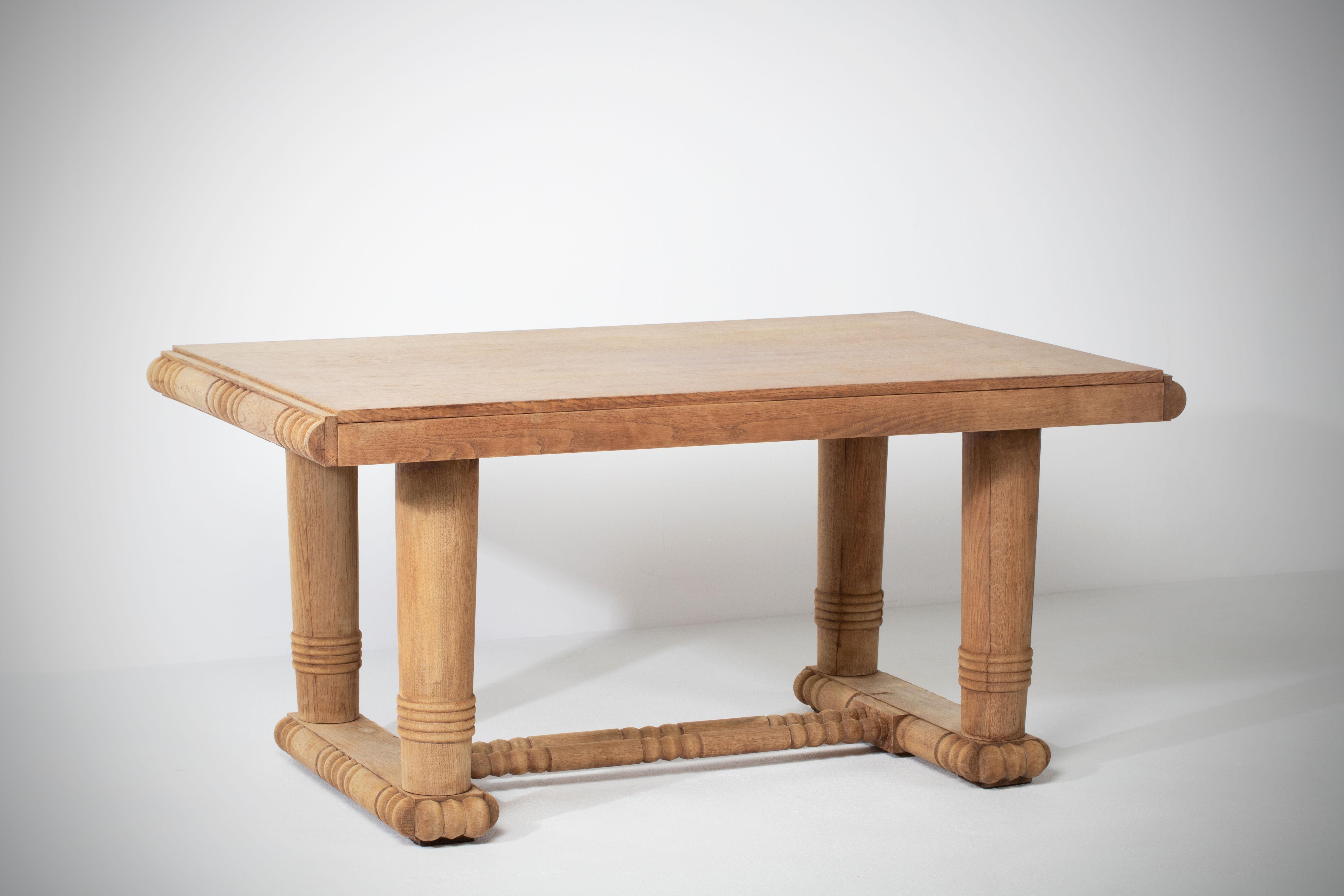 French Dining Table in Solid Oak, France, 1940 For Sale