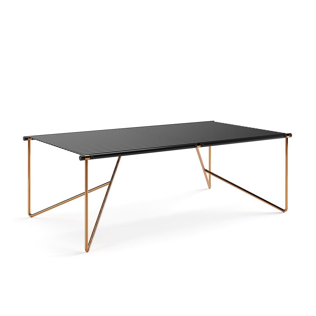 Modern Dining Table in Stainless Steel lacquered in Black with Plated Legs For Sale