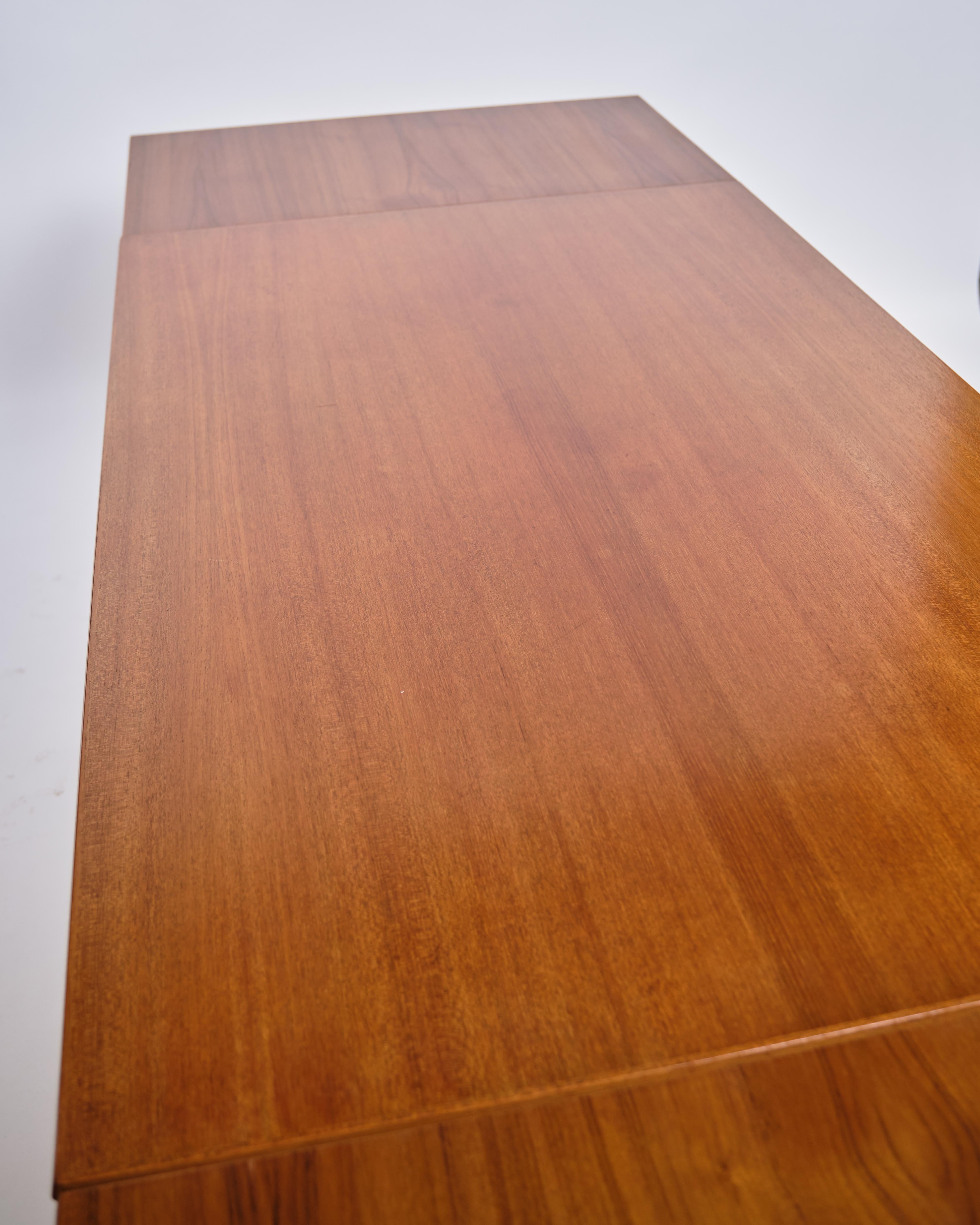 Mid-Century Modern Dining Table In Teak With Dutch Extensions, Danish Cabinet Marker From 1960s For Sale