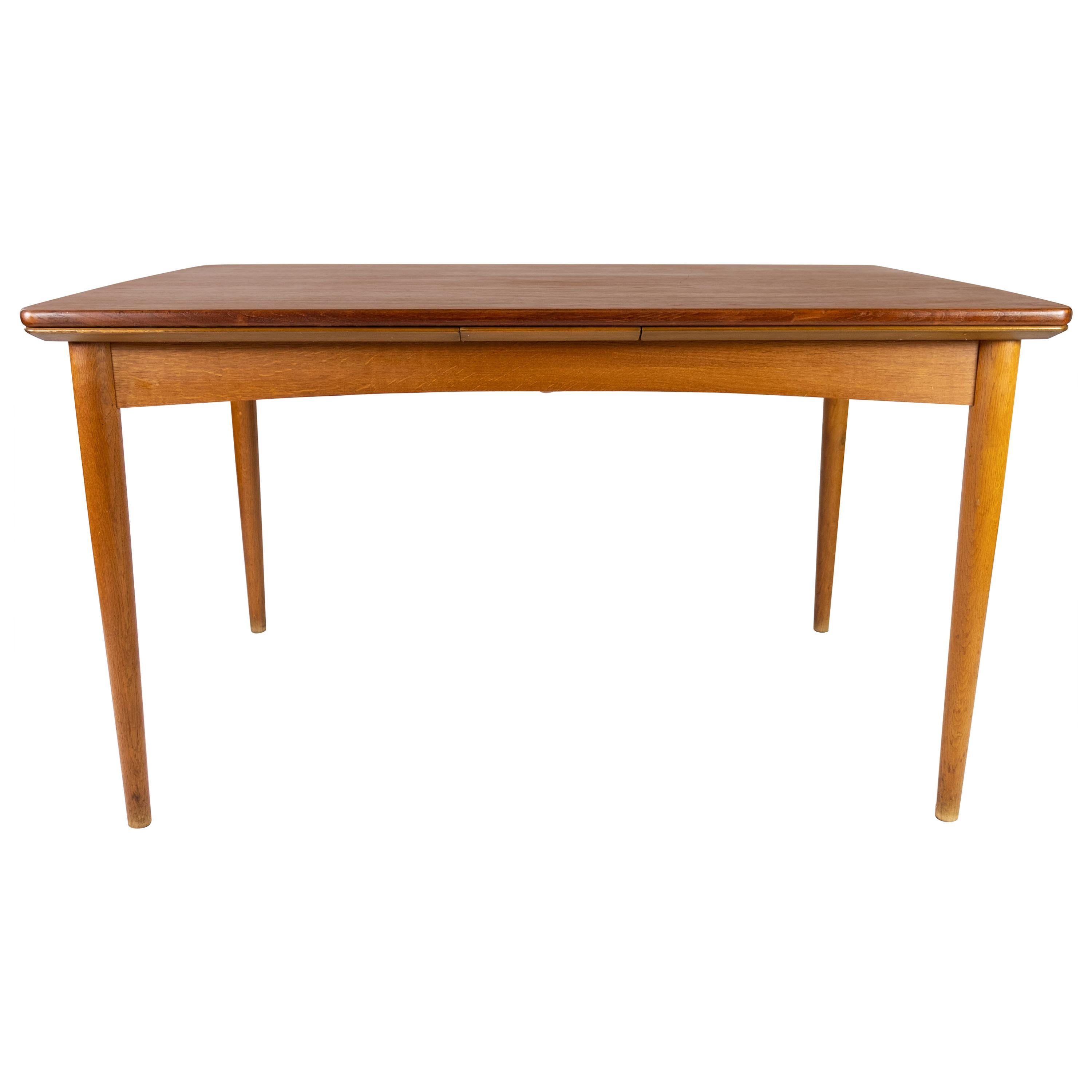 Dining Table Made In Teak With Extentions & Legs In Oak From 1960s