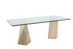 Dining Table in Travertine and Glass, 1970s