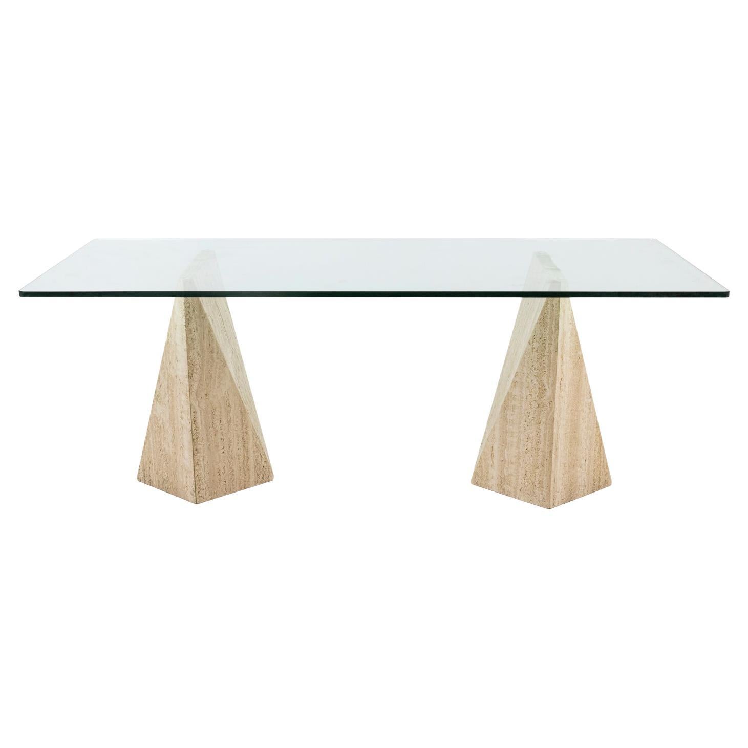 Travertine and Glass Dining Table at 1stDibs