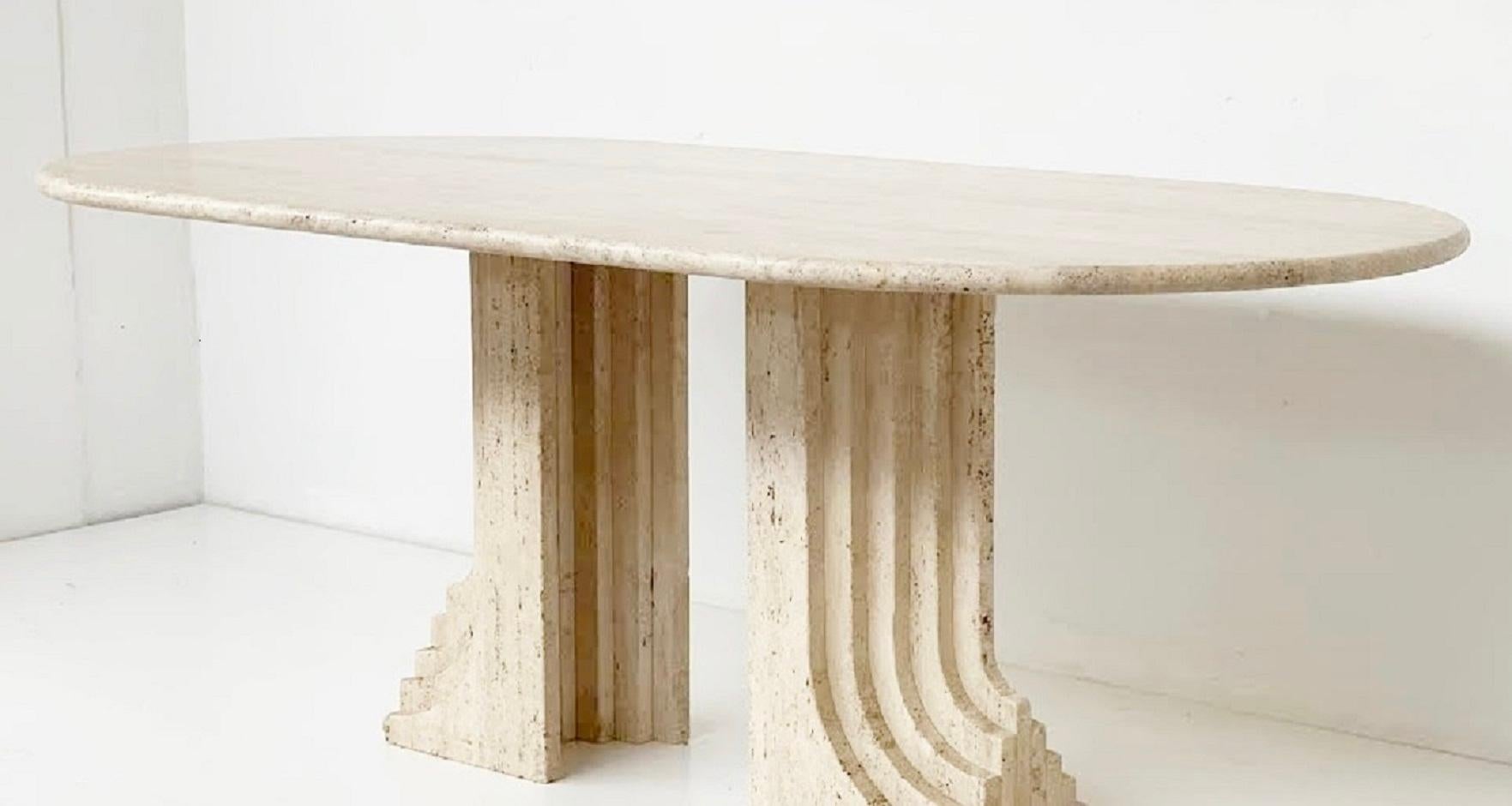 Dining table in travertine by Carlo Scarpa, Italy, circa 1970s.