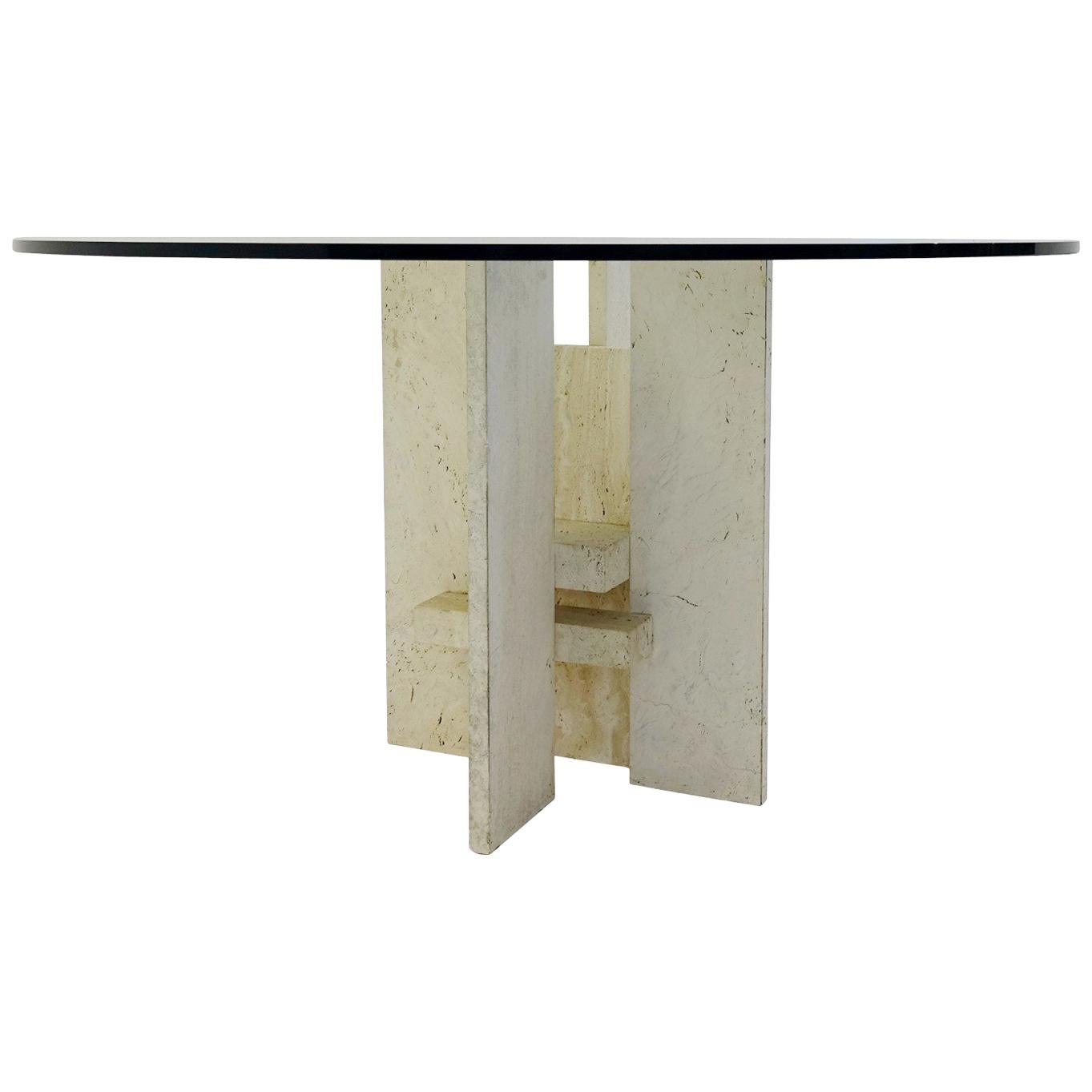 Dining Table in Travertine in the Style of Willy Ballez, Belgium, circa 1970s