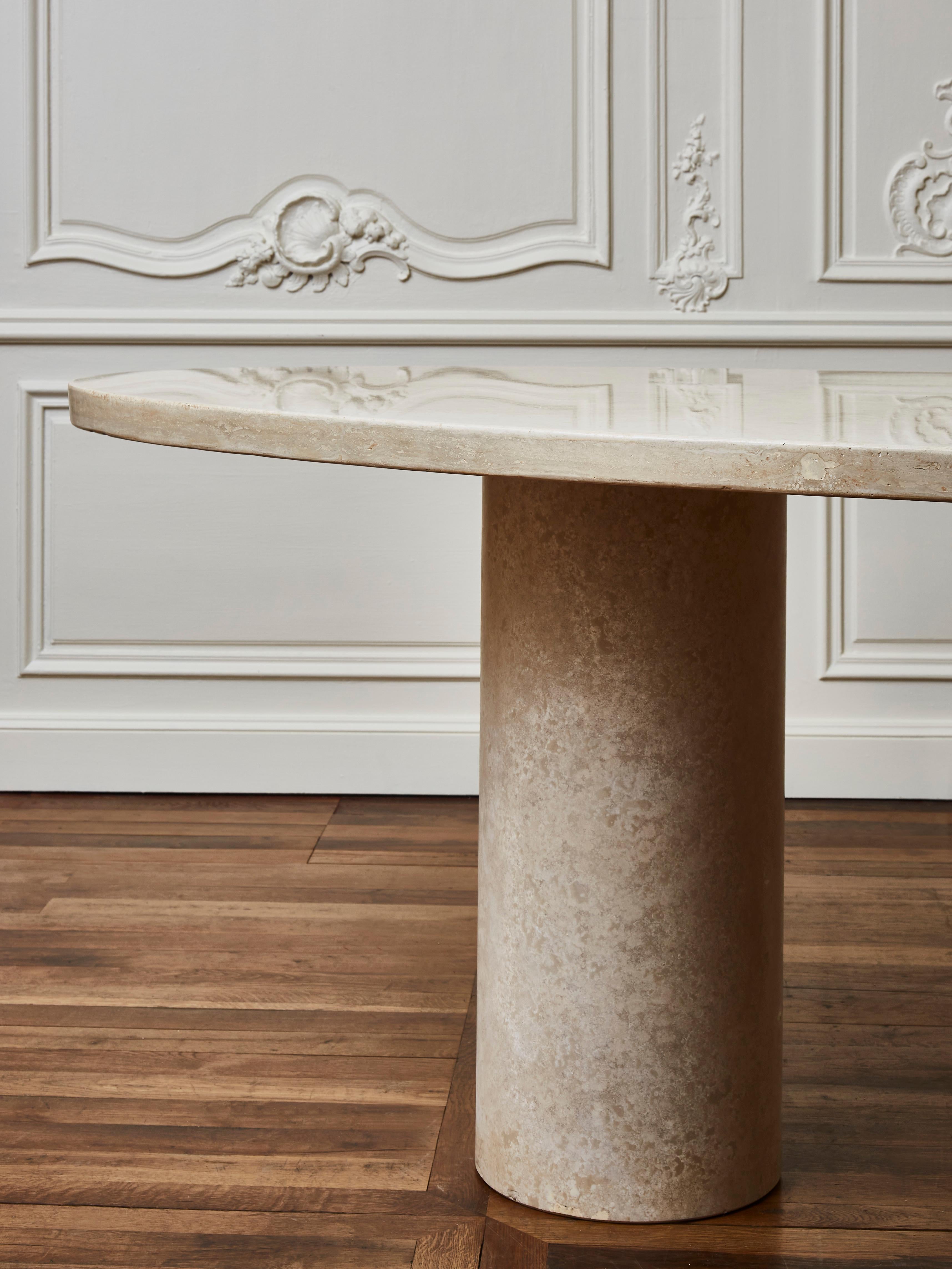 Modern Dining Table in Travertine Stone by Studio Glustin For Sale