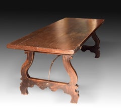 Dining Table in Walnut and Wrought Iron Fasteners. Spain, 20th Century.
