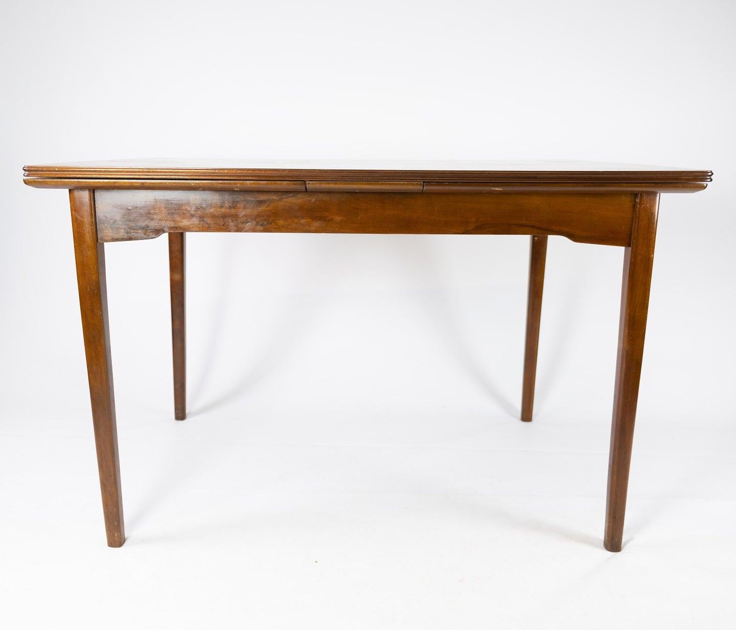 Dining Table Made In Walnut With Extension, Danish Design From 1960s In Good Condition For Sale In Lejre, DK