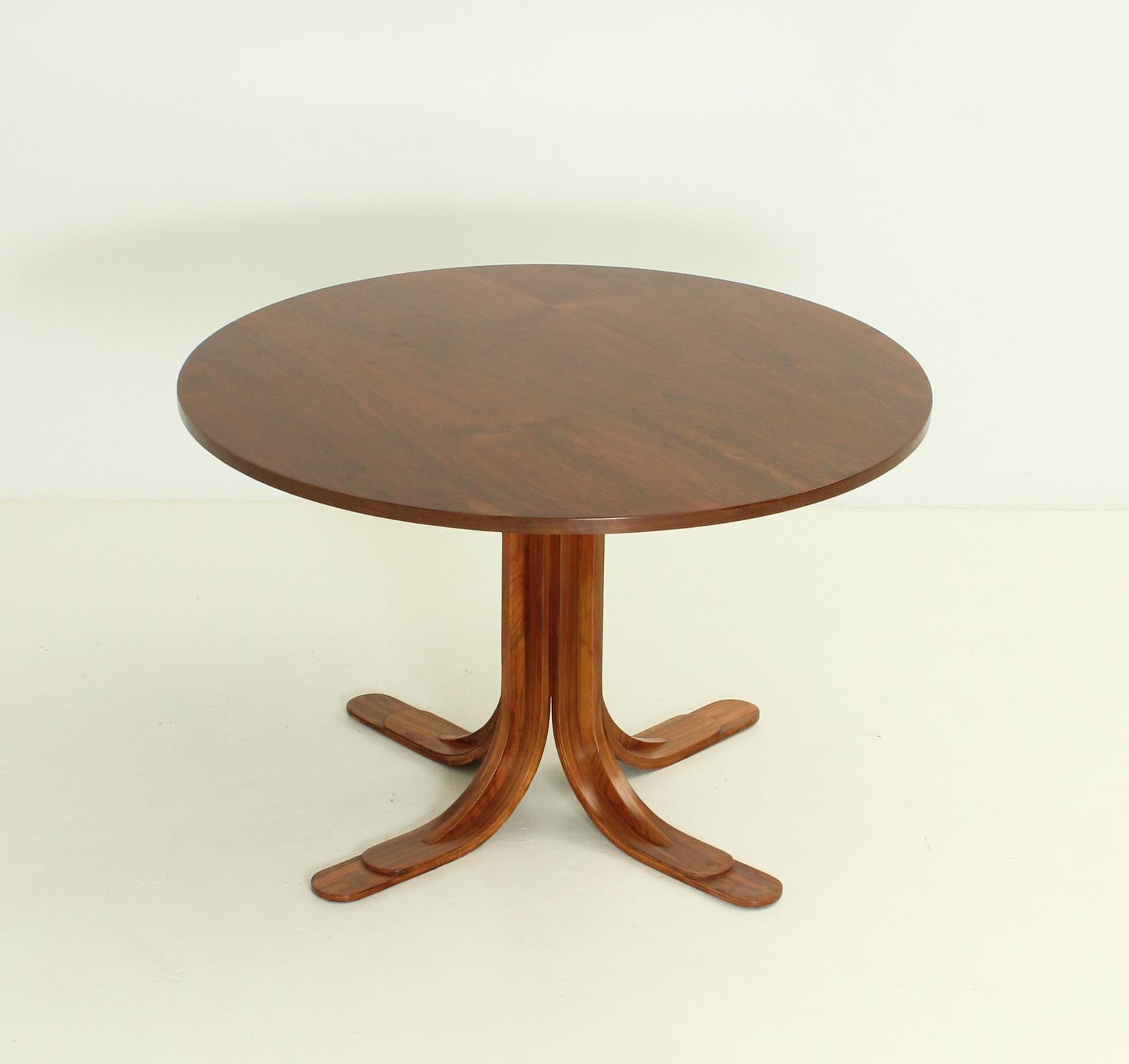 Dining table produced by Cabos, Spain in late 1960's. Walnut veneered wood.