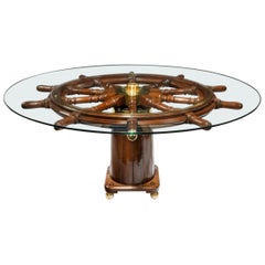 Vintage Dining Table Made from a 19th Century Ship's Steering Wheel