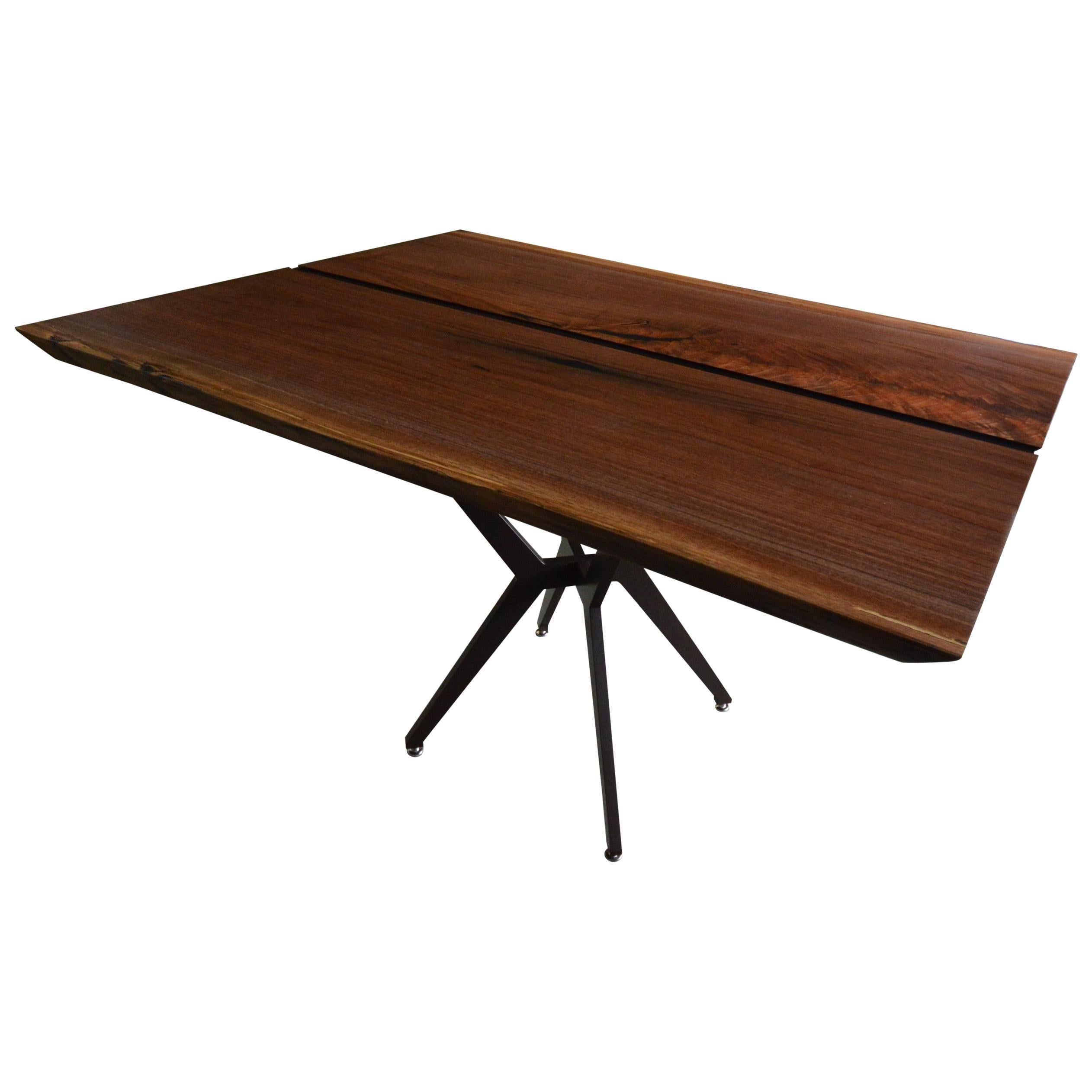 Dining Table Made From Solid Walnut with Sleek Steel Legs in Brushed Bronze For Sale