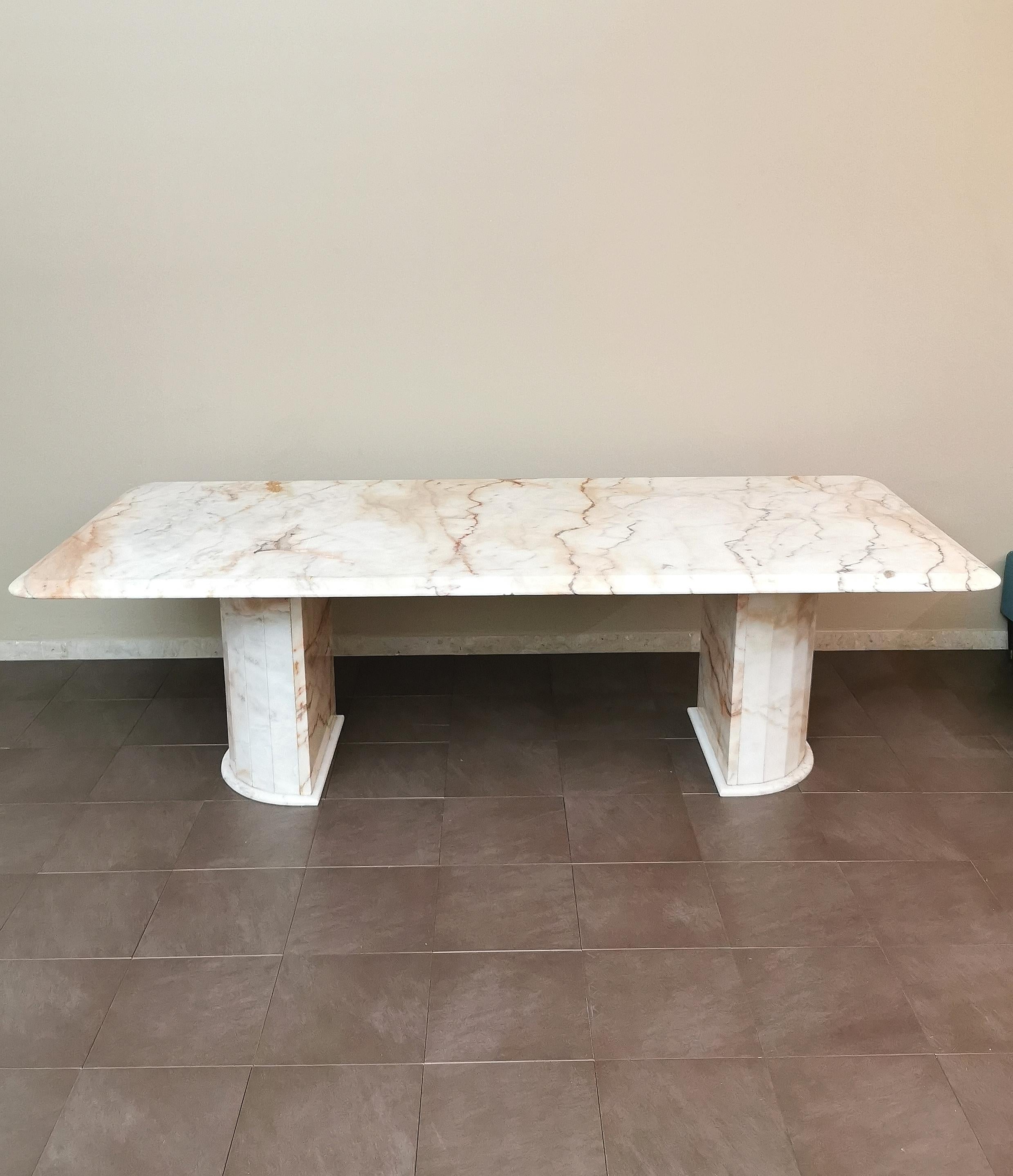 Dining Table Marble White Pink Large Midcentury Italian Design, 1970s For Sale 6