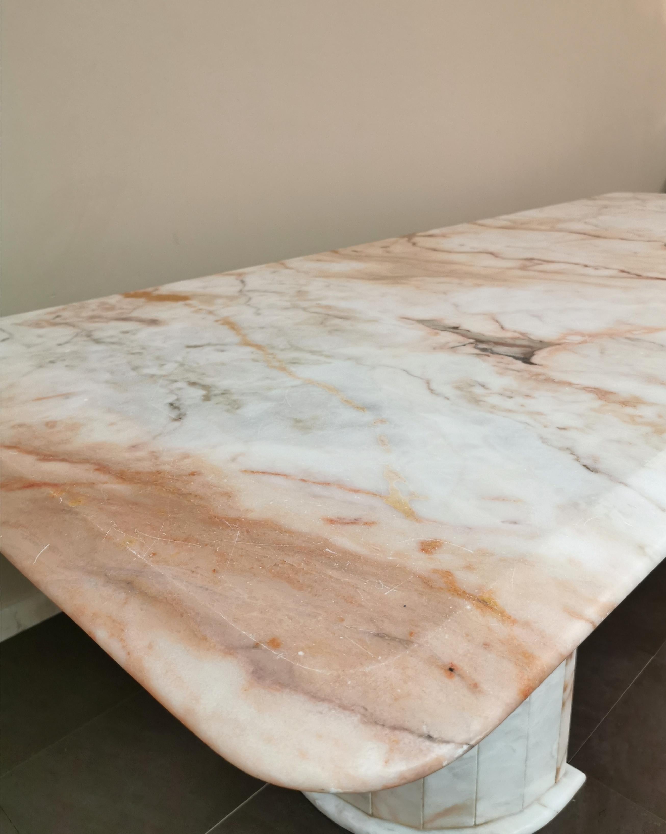 Dining Table Marble White Pink Large Midcentury Italian Design, 1970s For Sale 8
